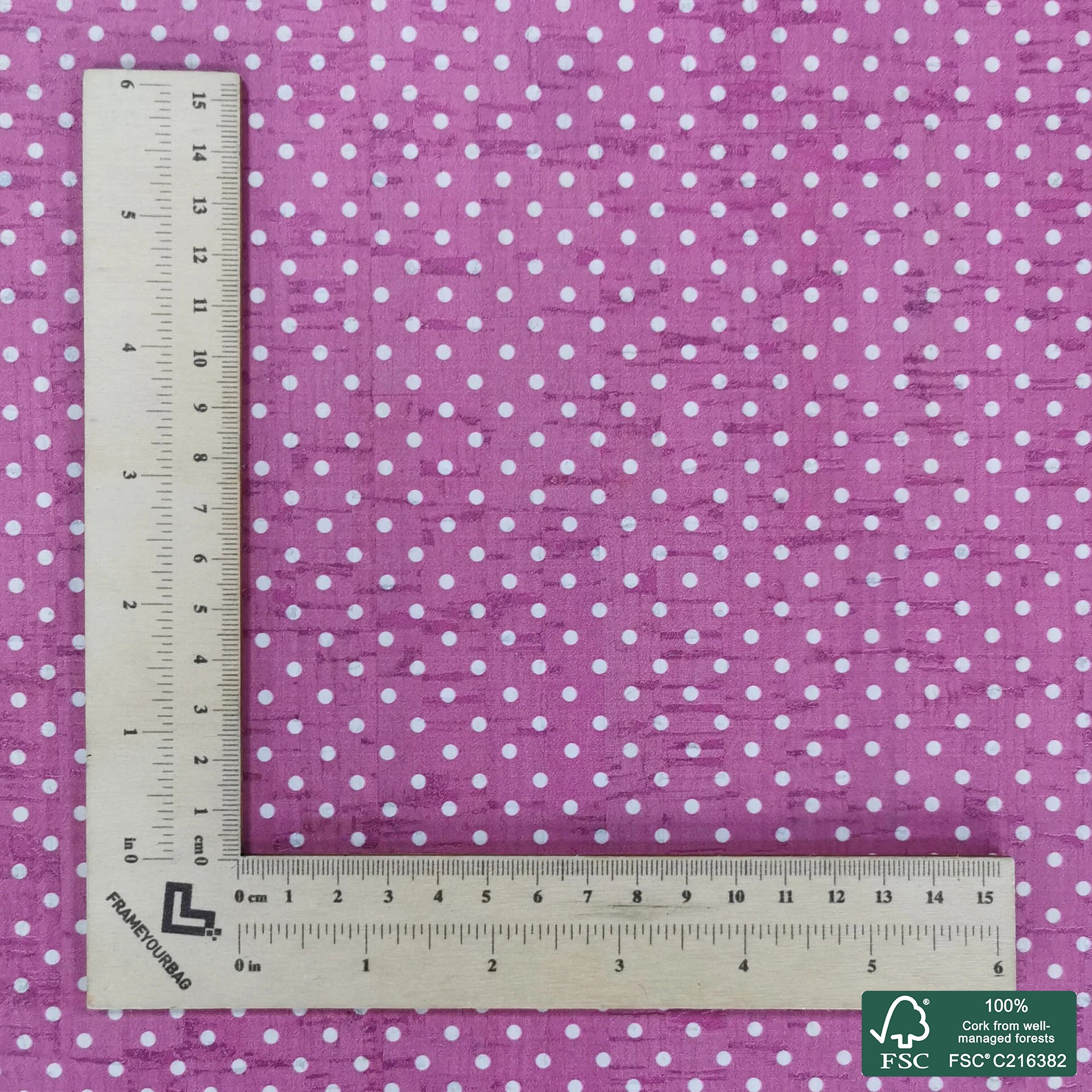 Dots printed pattern on white cork fabric (128)
