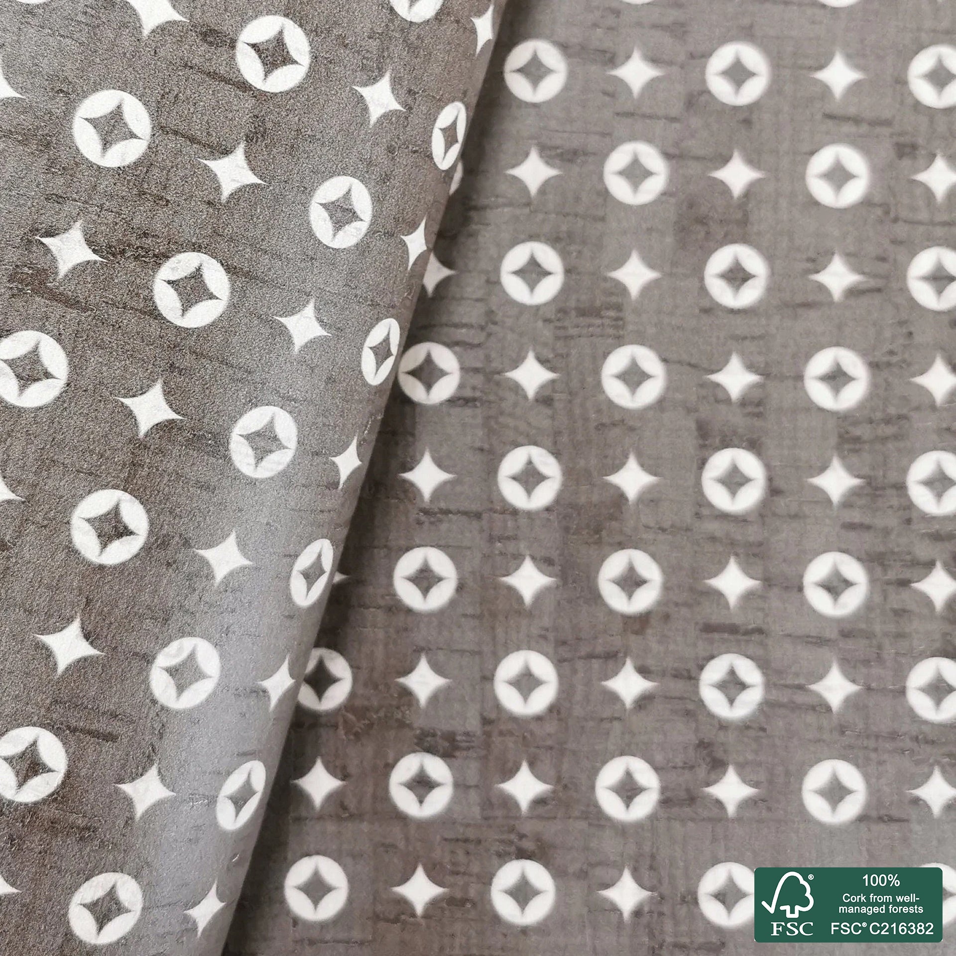 Sparks printed pattern on white cork fabric (180)