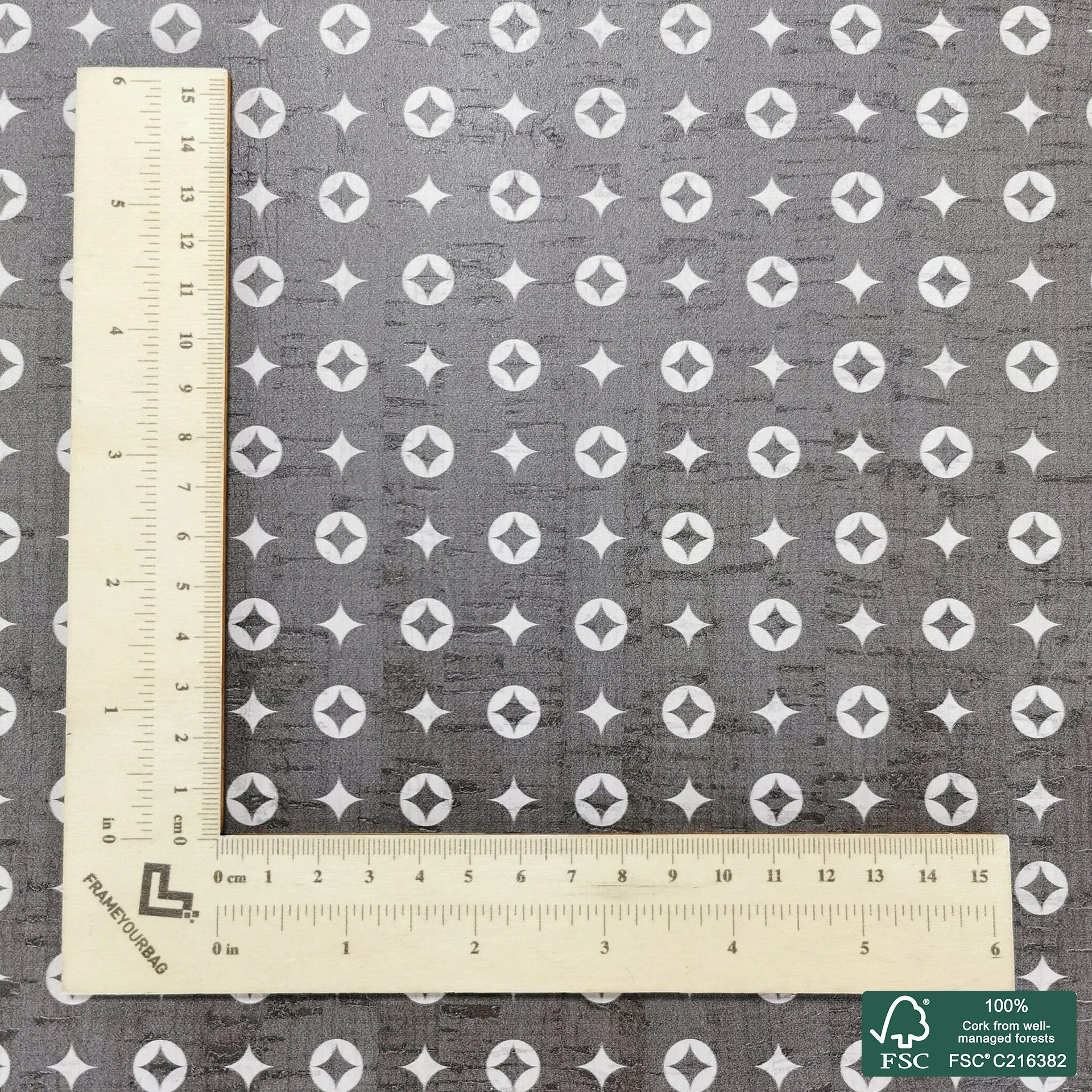 Sparks printed pattern on white cork fabric (180)