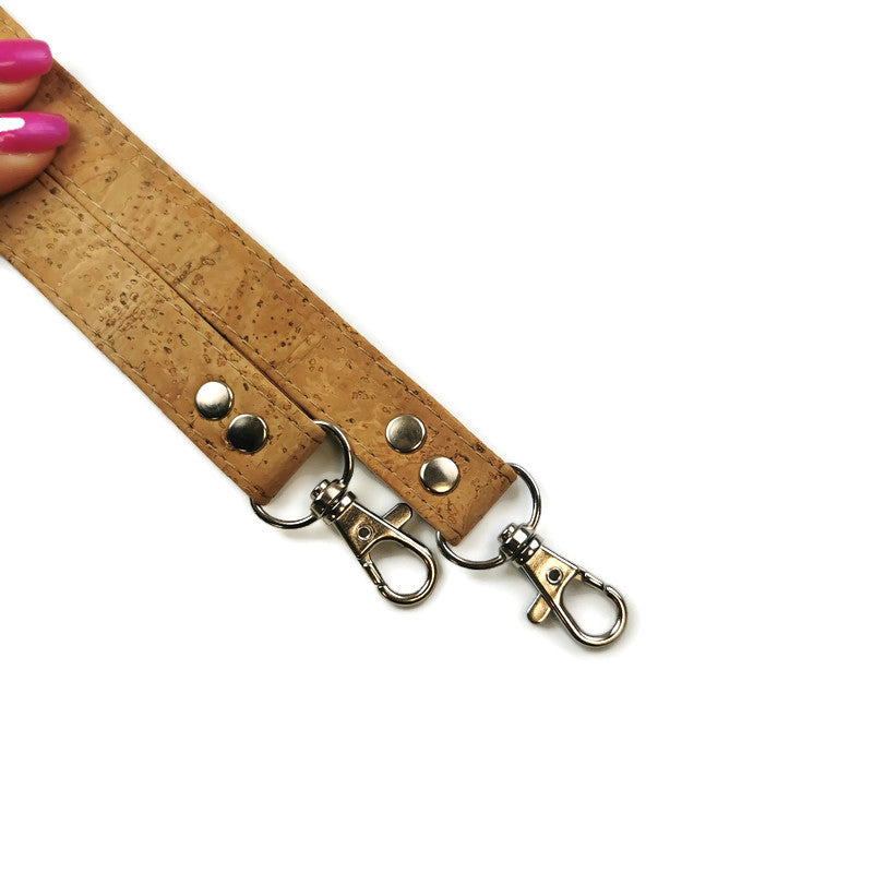 Natural cork handbag handle with PU 120 cm x 18 mm with silver hook
