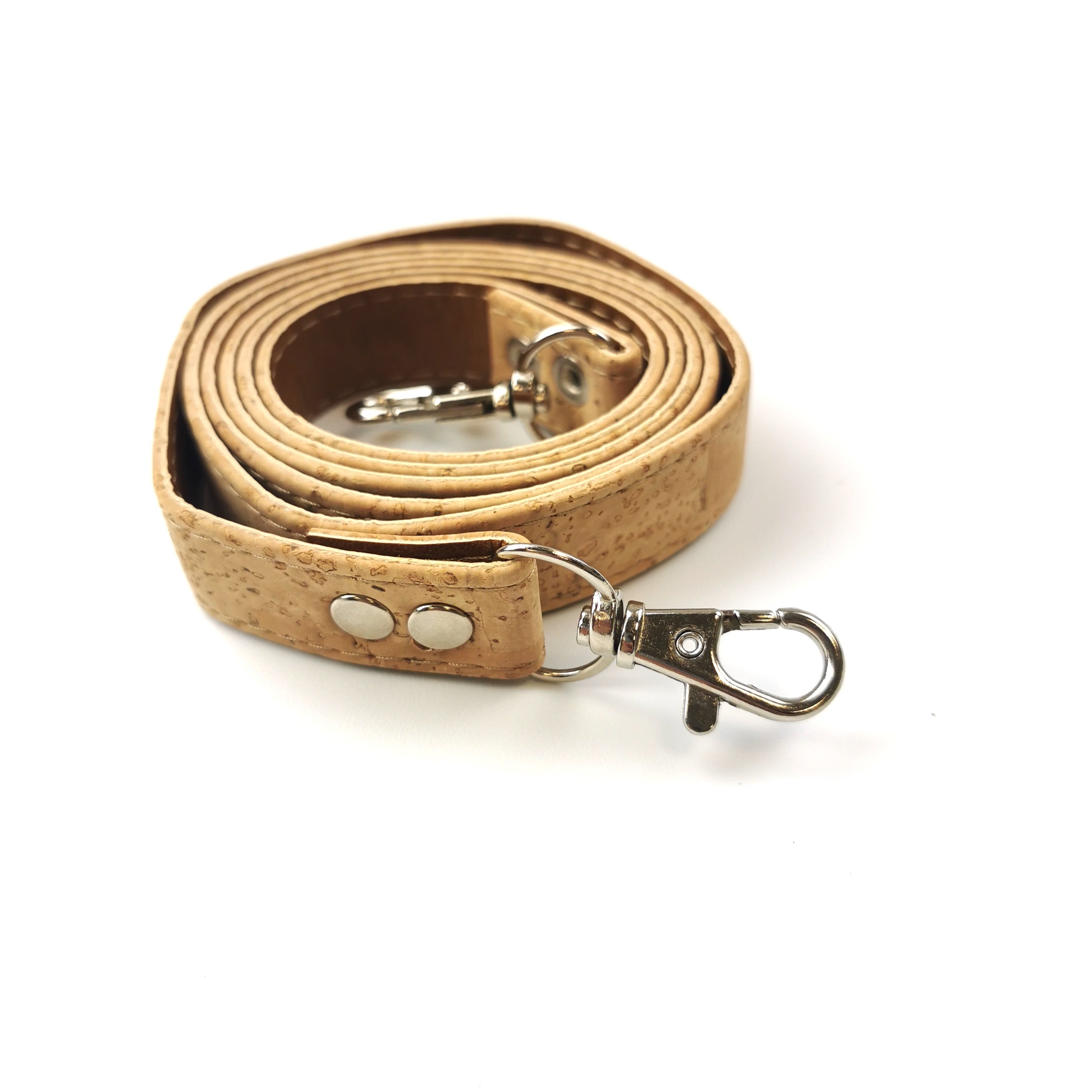 Natural cork handbag handle with PU 120 cm x 18 mm with silver hook