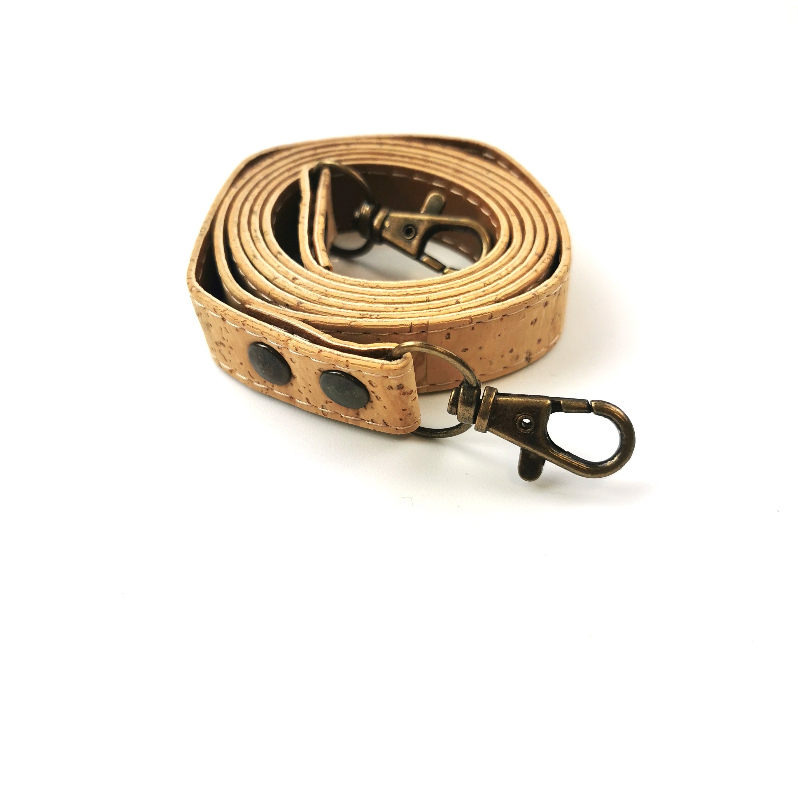 Natural cork handbag handle with PU 120 cm x 18 mm with antique brass hook