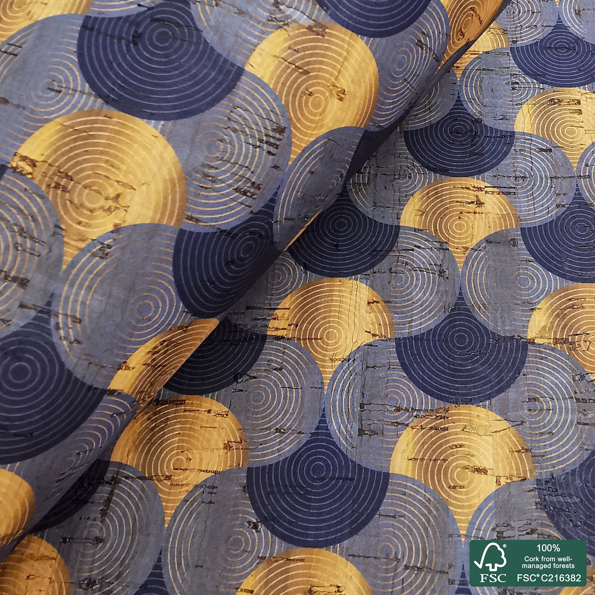 Wave printed pattern on natural cork fabric (341)