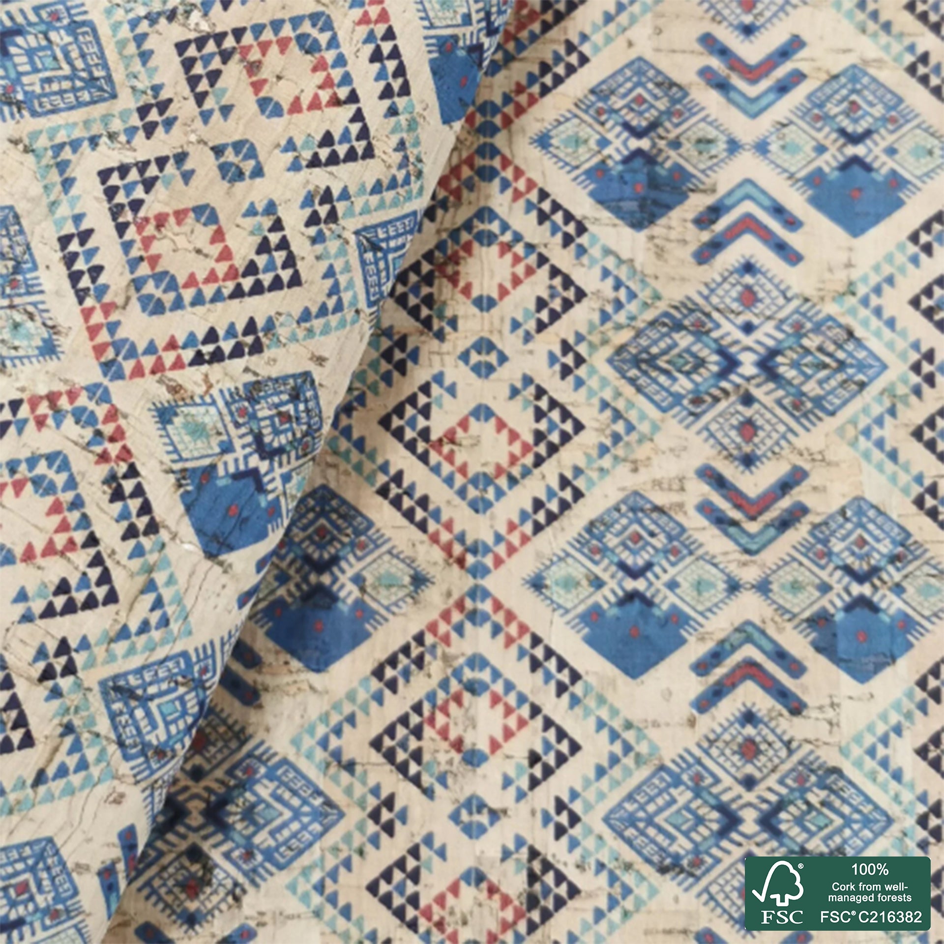 Tiles printed pattern on natural cork fabric (62)