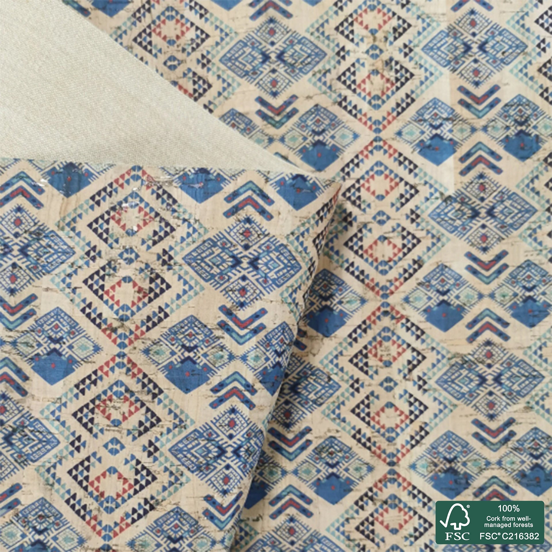 Tiles printed pattern on natural cork fabric (62)