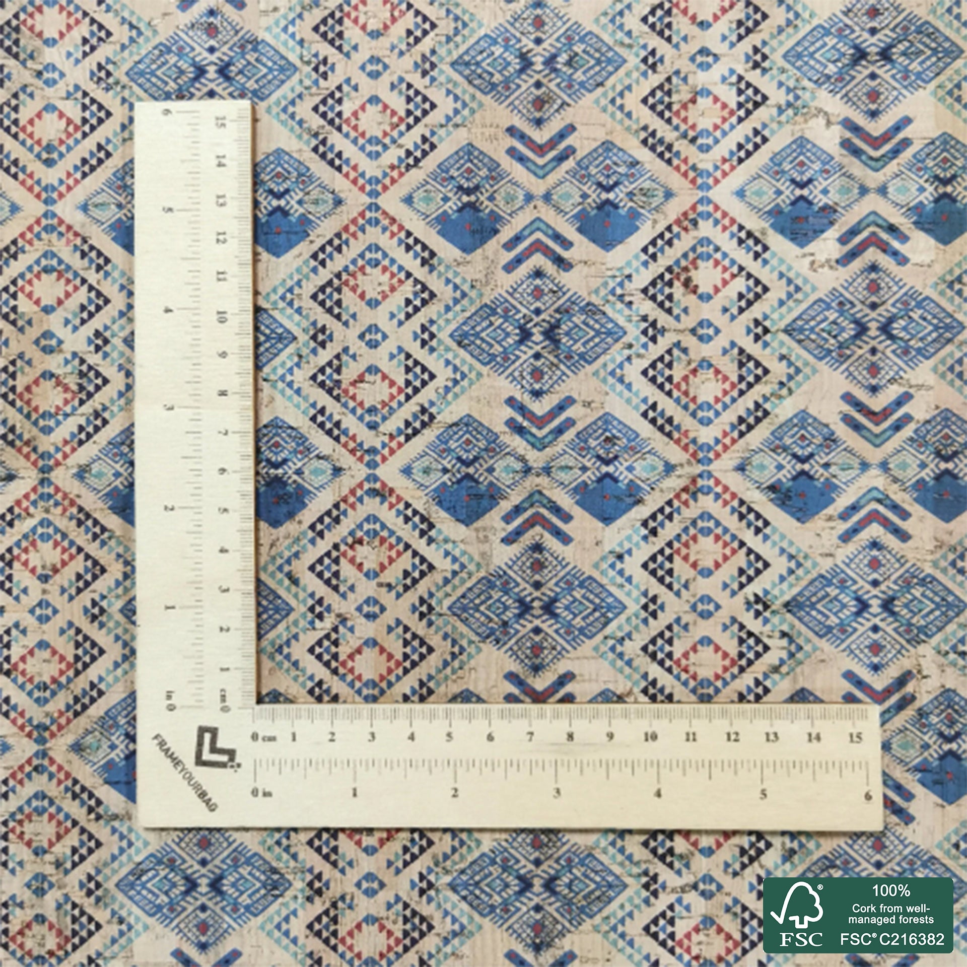 Tiles printed pattern on natural cork fabric (62)