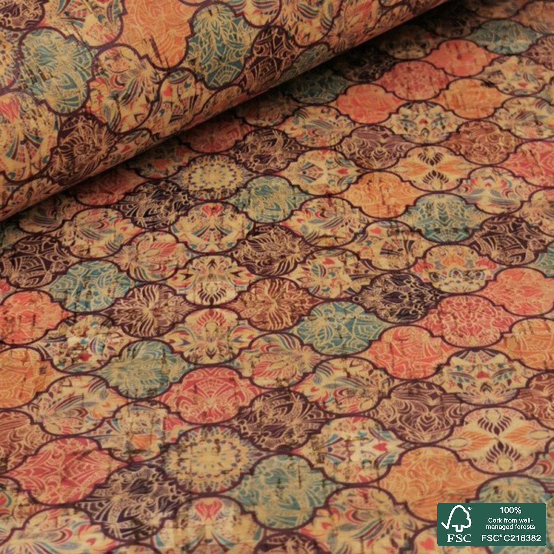 Tiles printed pattern on natural cork fabric (63)