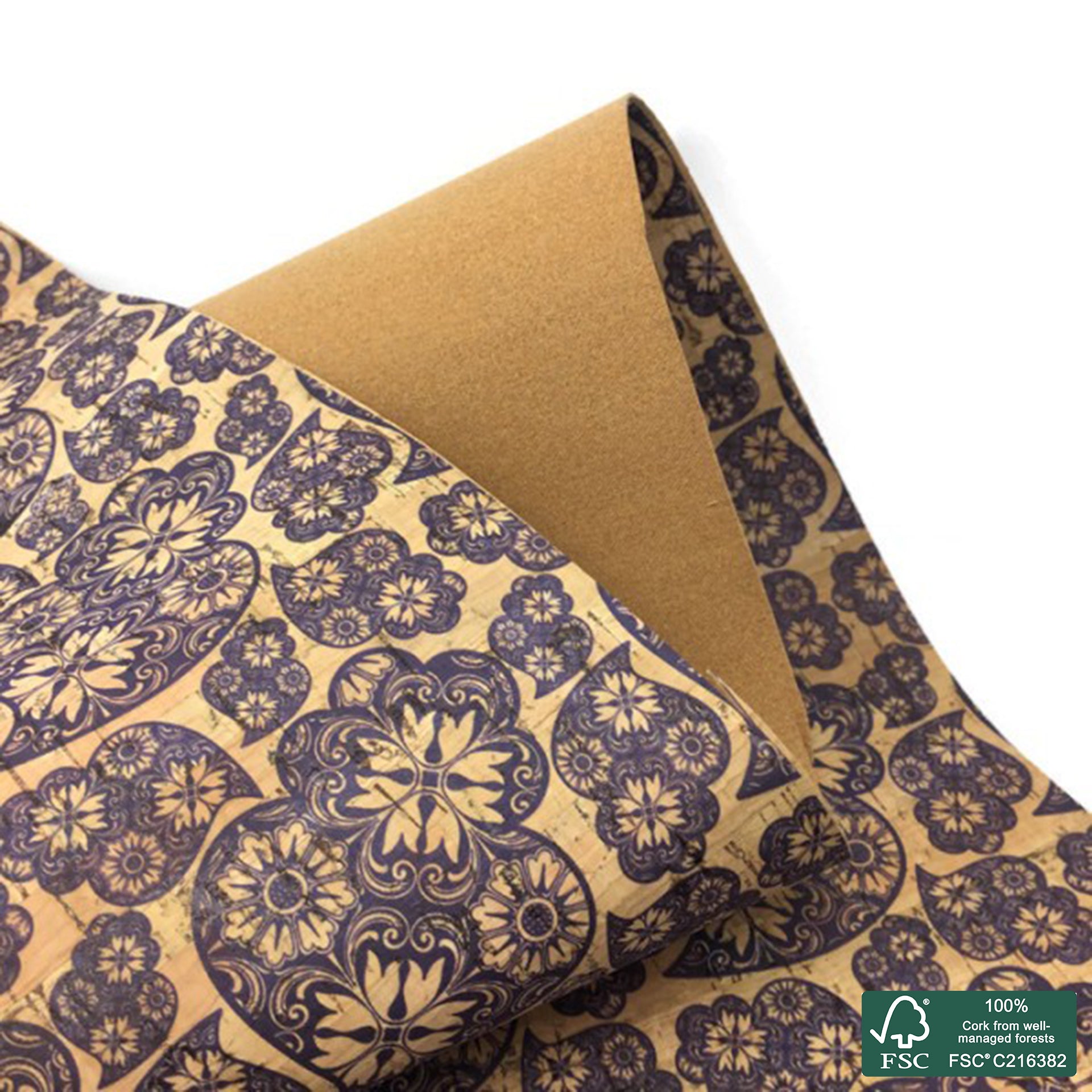 Filigrana printed pattern on natural cork fabric (1)