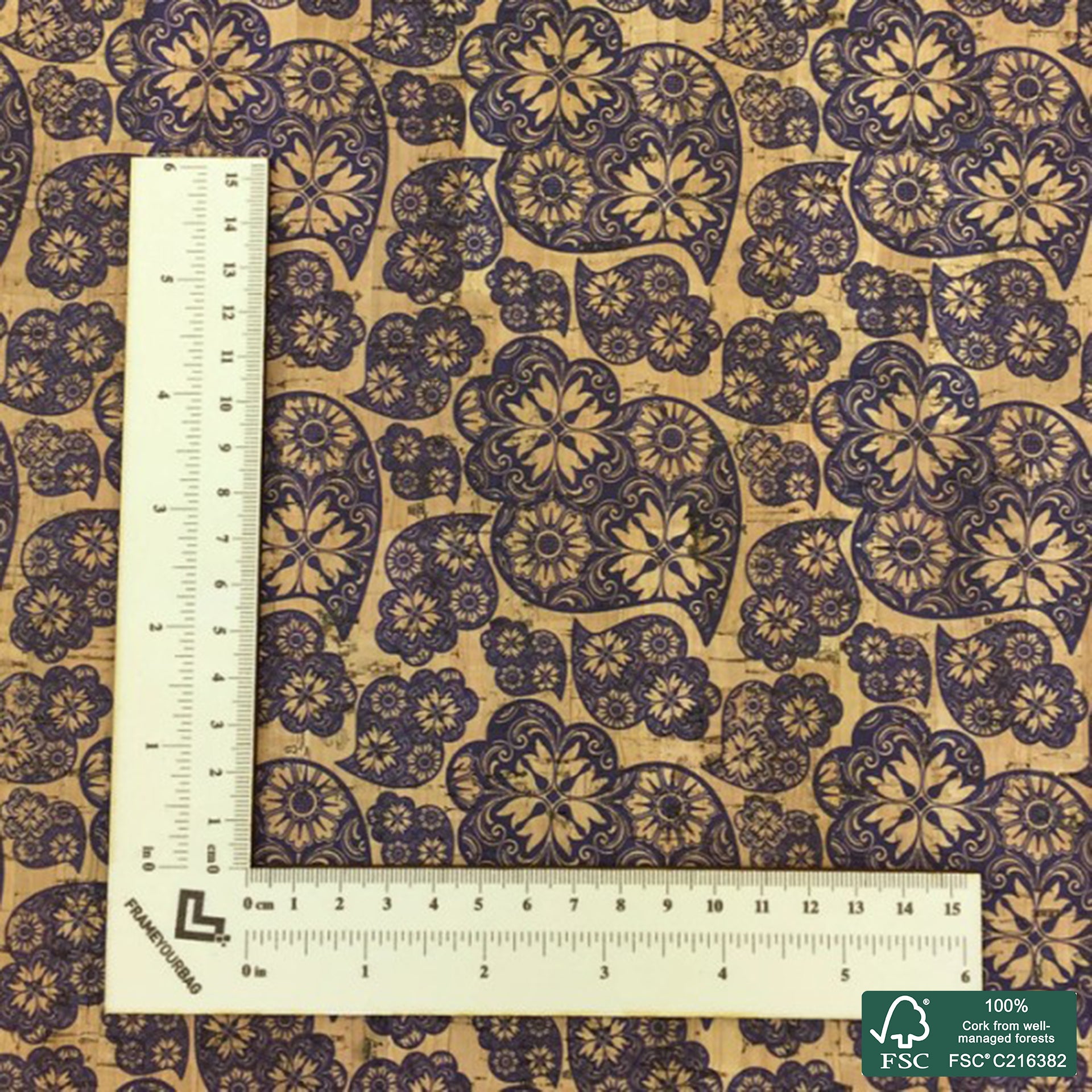 Filigrana printed pattern on natural cork fabric (1)