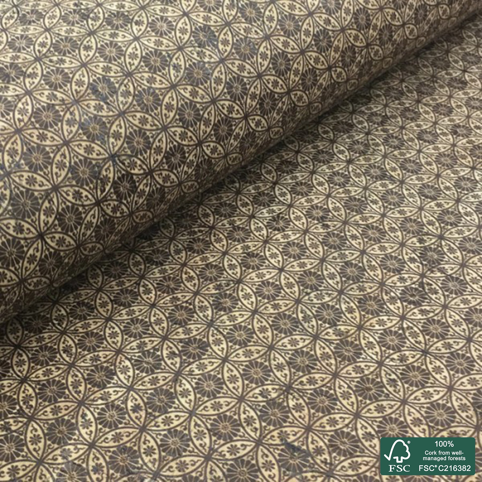 Flowers printed pattern on natural cork fabric (4)