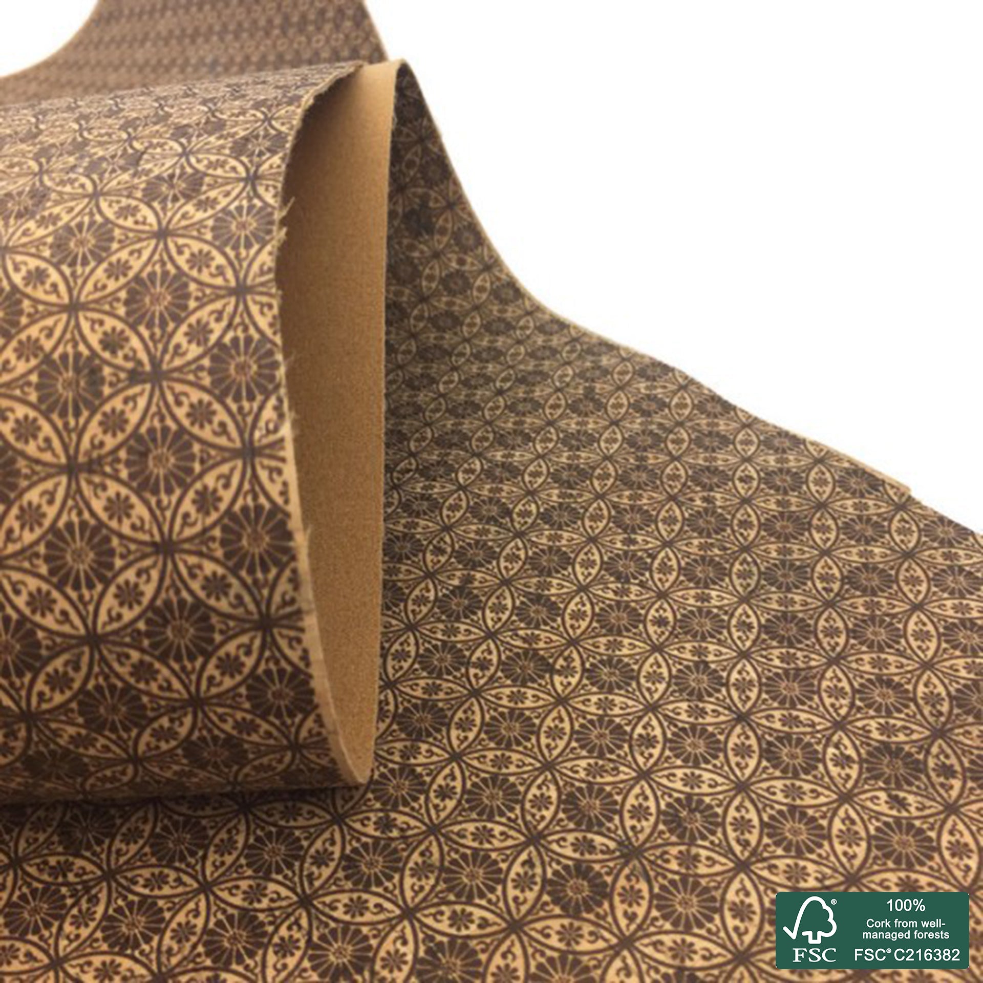 Flowers printed pattern on natural cork fabric (4)