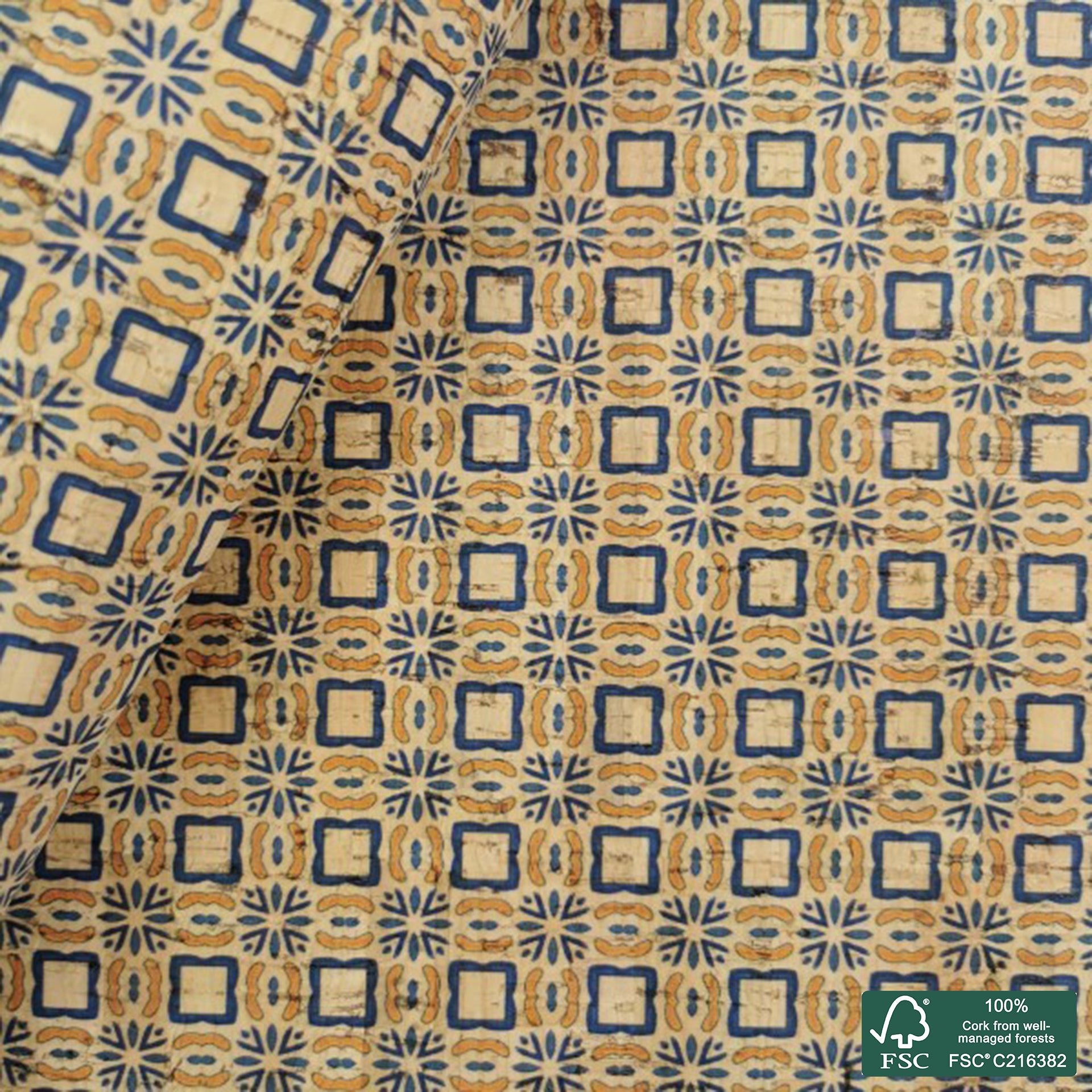 Tiles printed pattern on natural cork fabric (5)