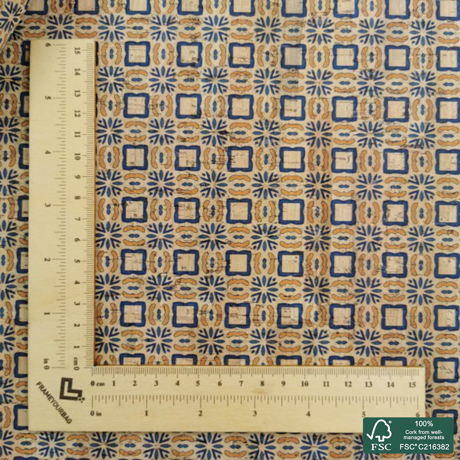 Tiles printed pattern on natural cork fabric (5)