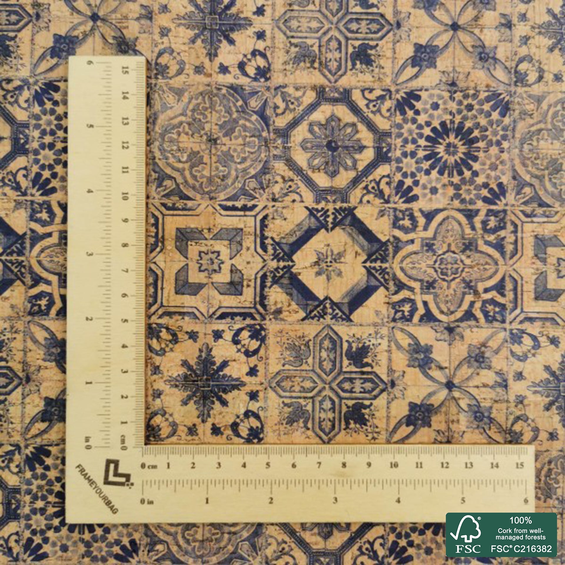 Tiles printed pattern on natural cork fabric (6)