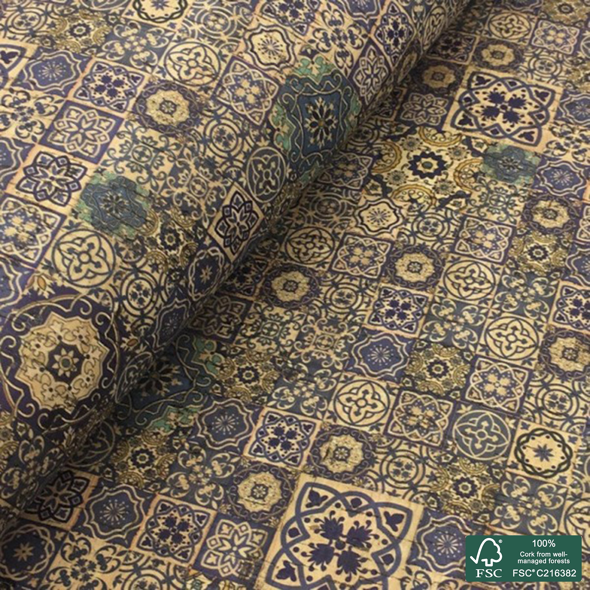 Tiles printed pattern on natural cork fabric (7)
