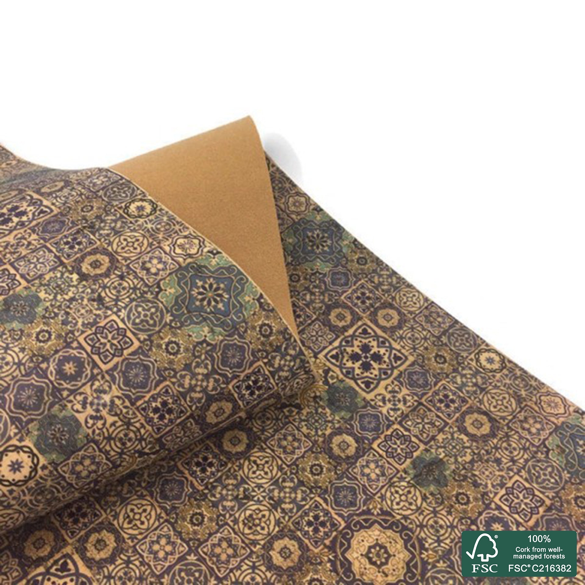 Tiles printed pattern on natural cork fabric (7)