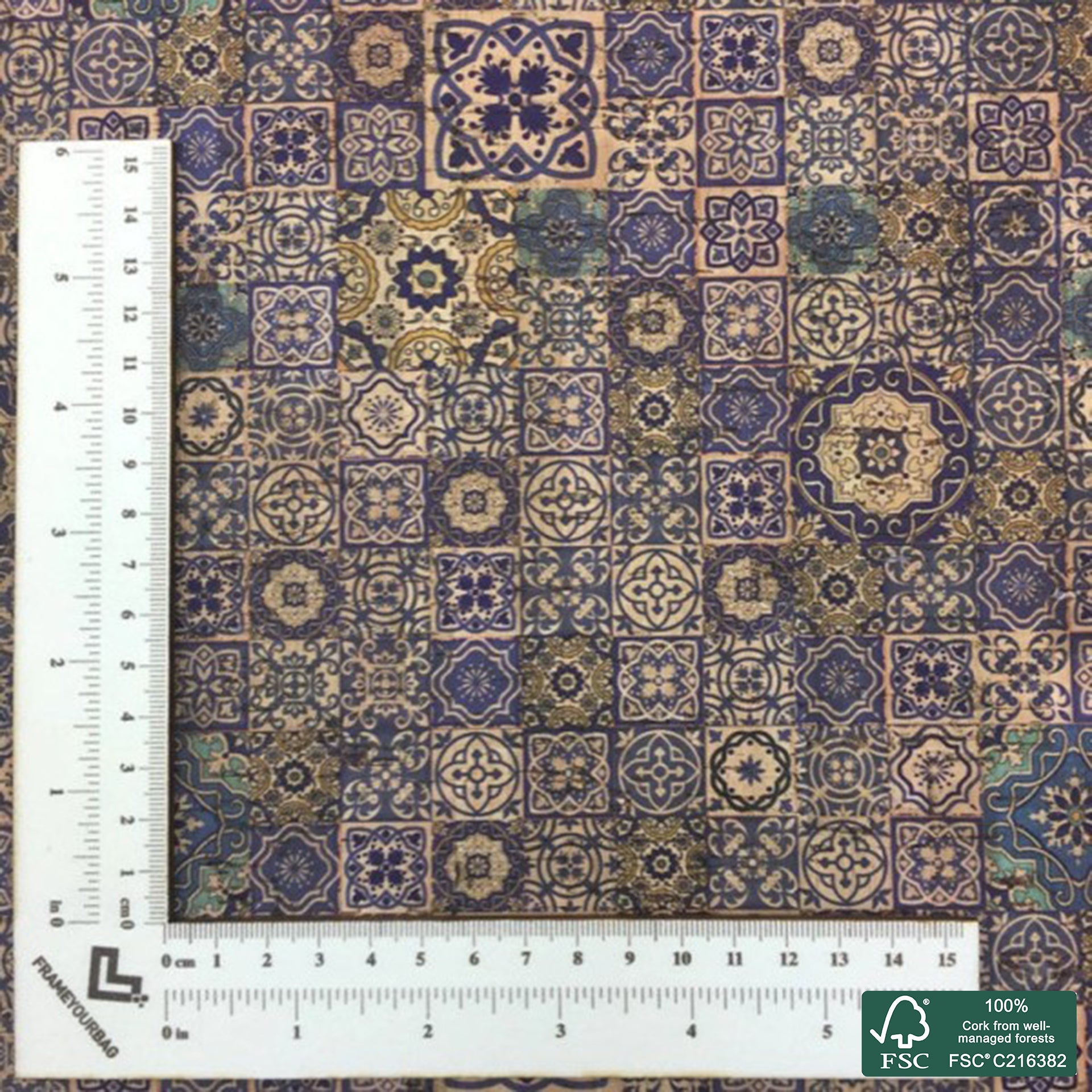 Tiles printed pattern on natural cork fabric (7)