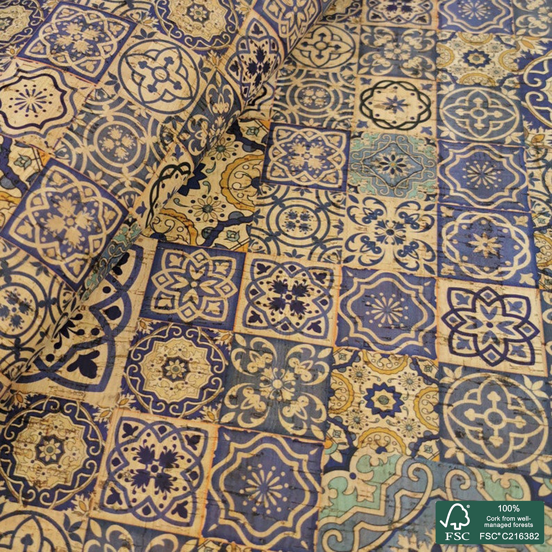 Tiles printed pattern on natural cork fabric (8)