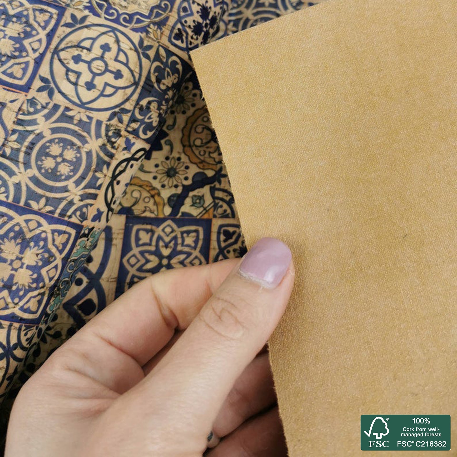 Tiles printed pattern on natural cork fabric (8)