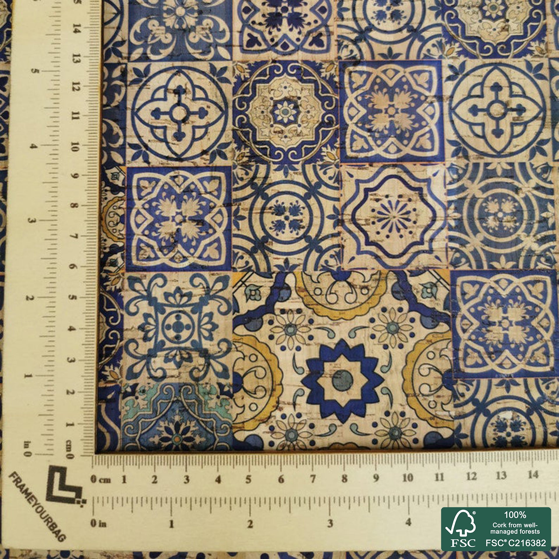 Tiles printed pattern on natural cork fabric (8)