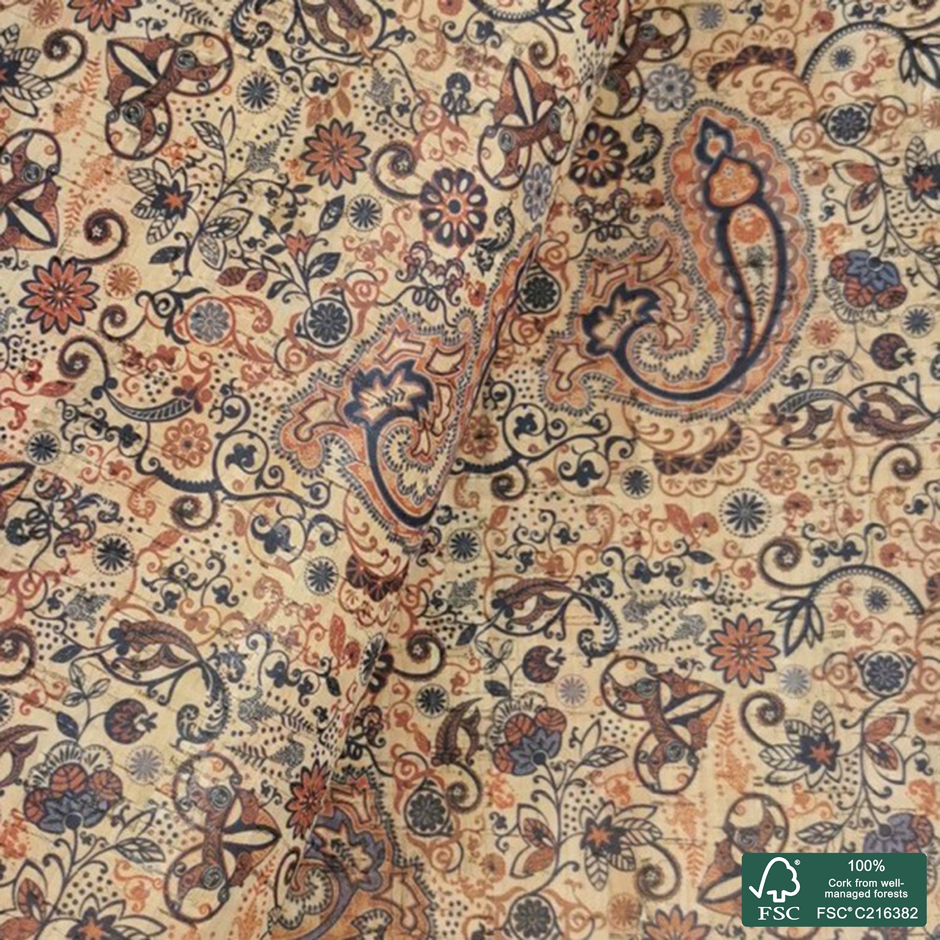Cornucopia printed pattern on natural cork fabric (9)