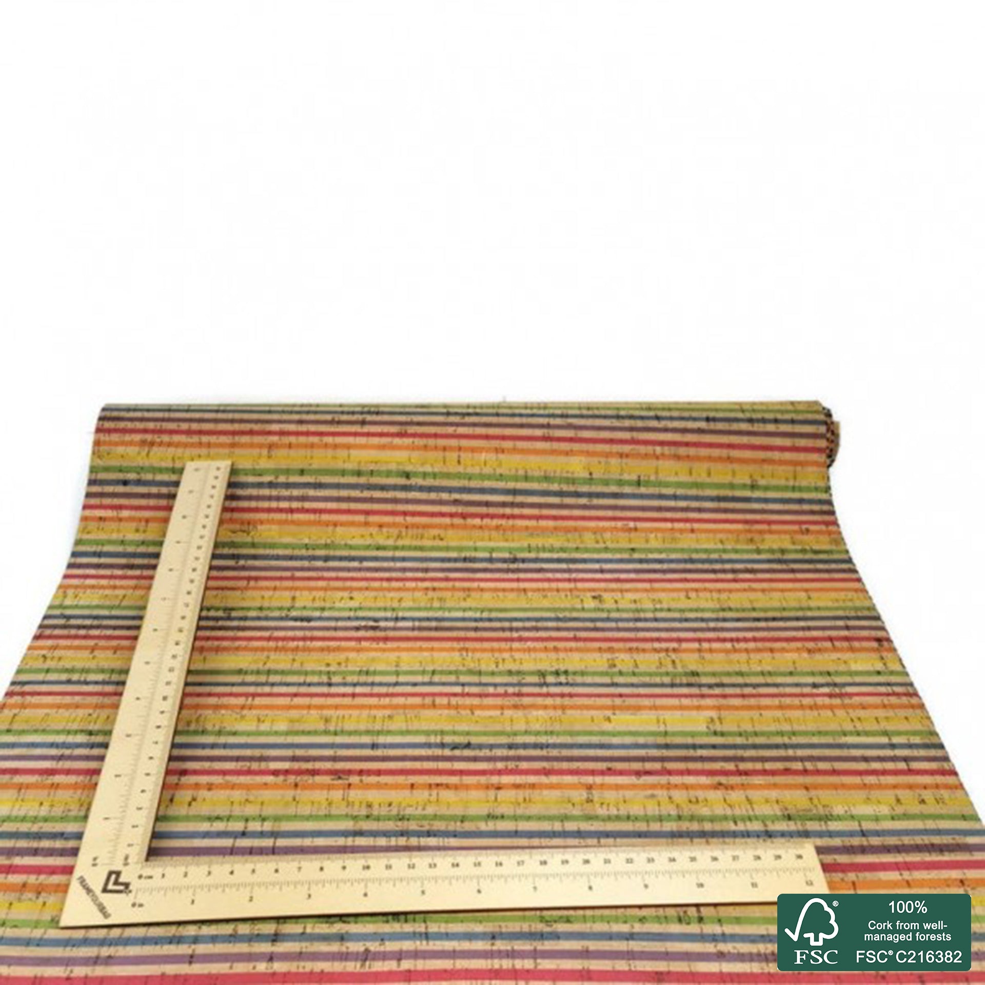 Rainbow printed pattern on natural cork fabric (11)