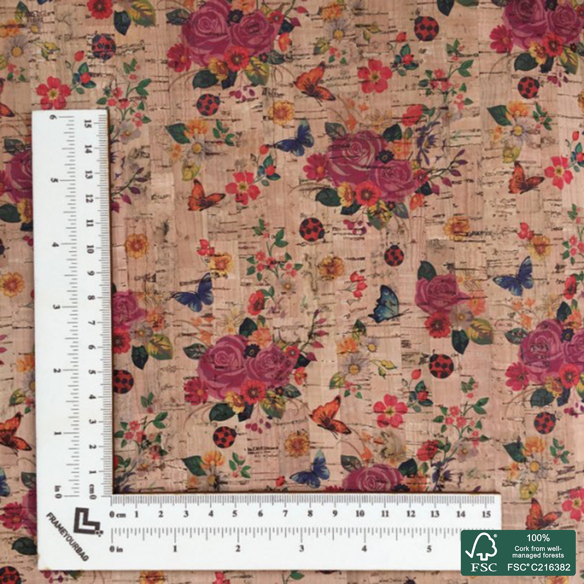 Flowers printed pattern on natural cork fabric (14)
