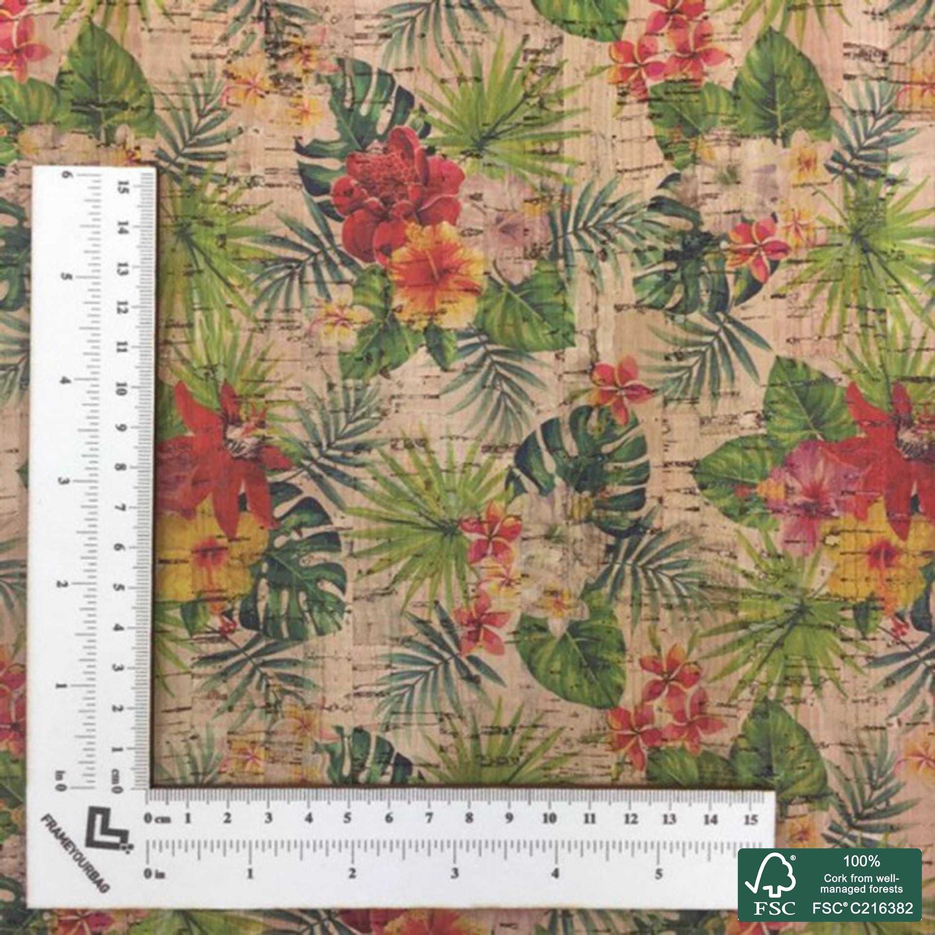 Tropical printed pattern on natural cork fabric (15)