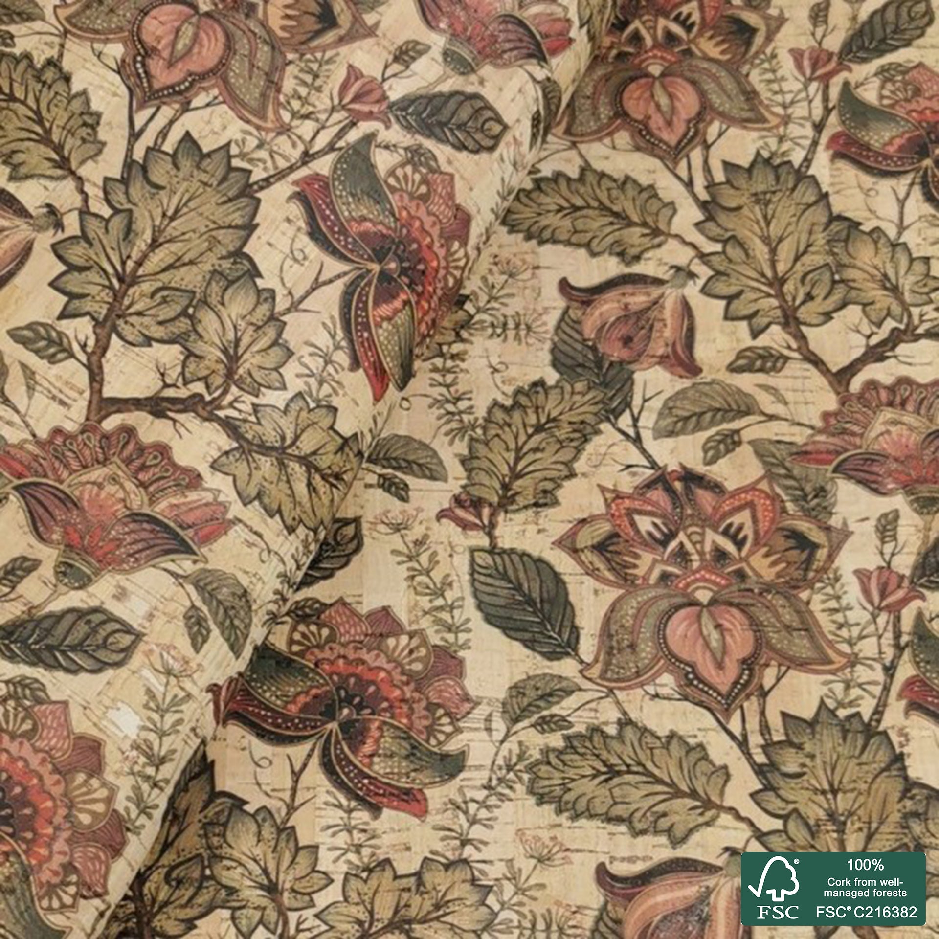 Flowers printed pattern on natural cork fabric (16)