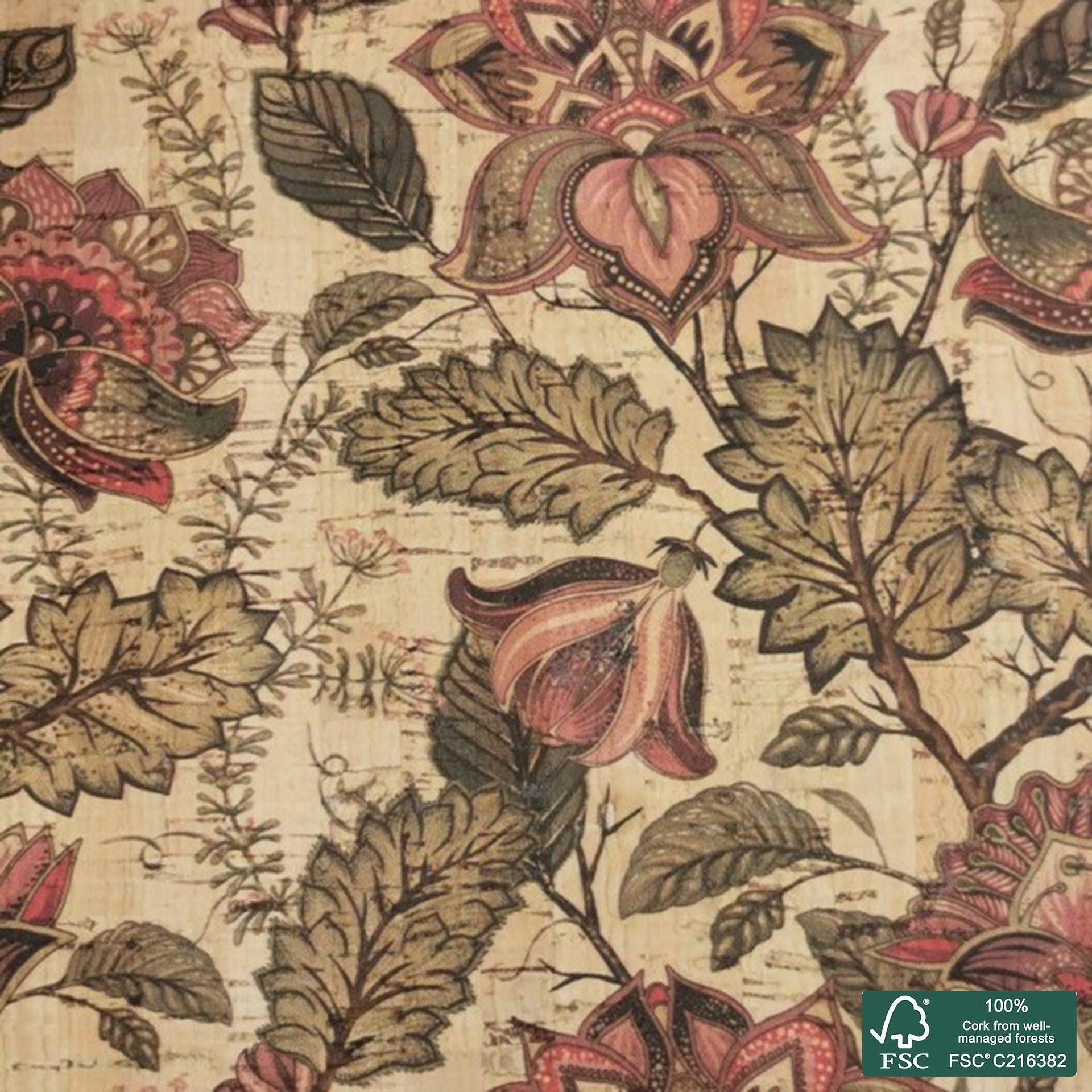 Flowers printed pattern on natural cork fabric (16)