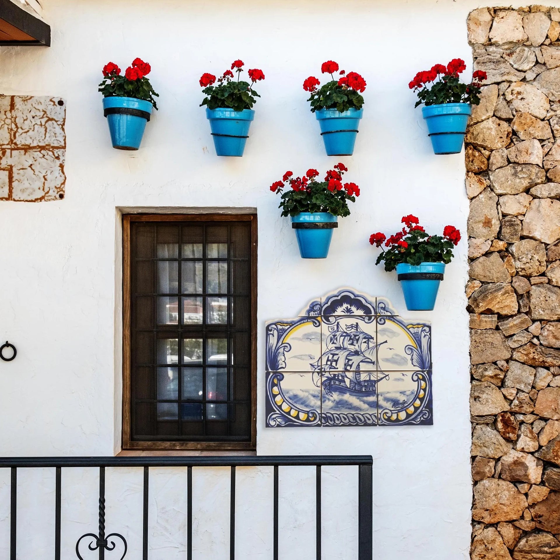 Portuguese Caravel Ship Painted Ceramic Tiles Mural