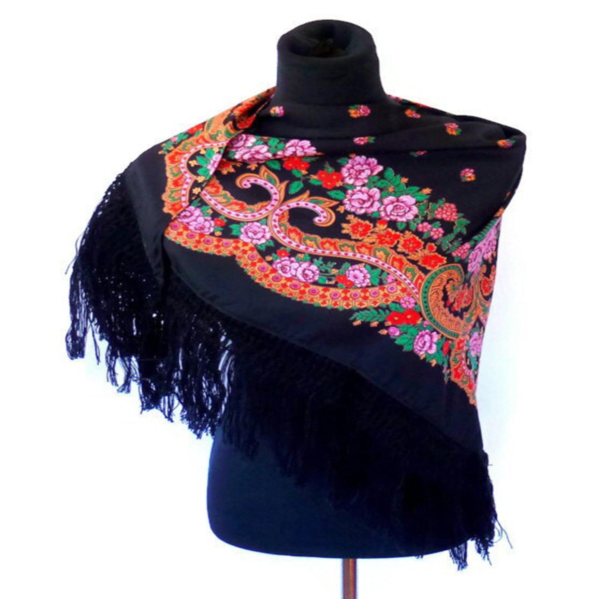 Portuguese Folk Pashmina with fringe