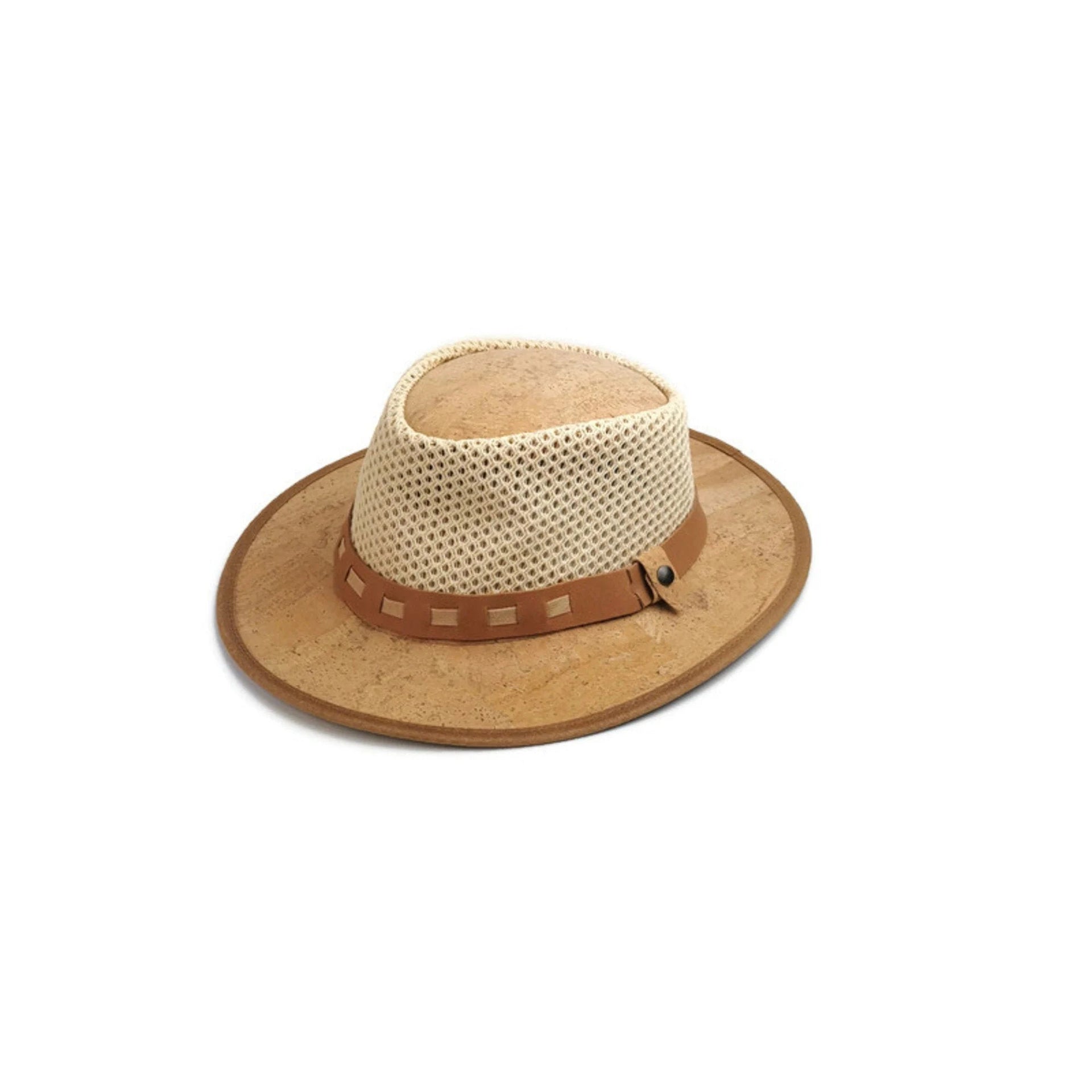 Natural cork hat with net and brown lace