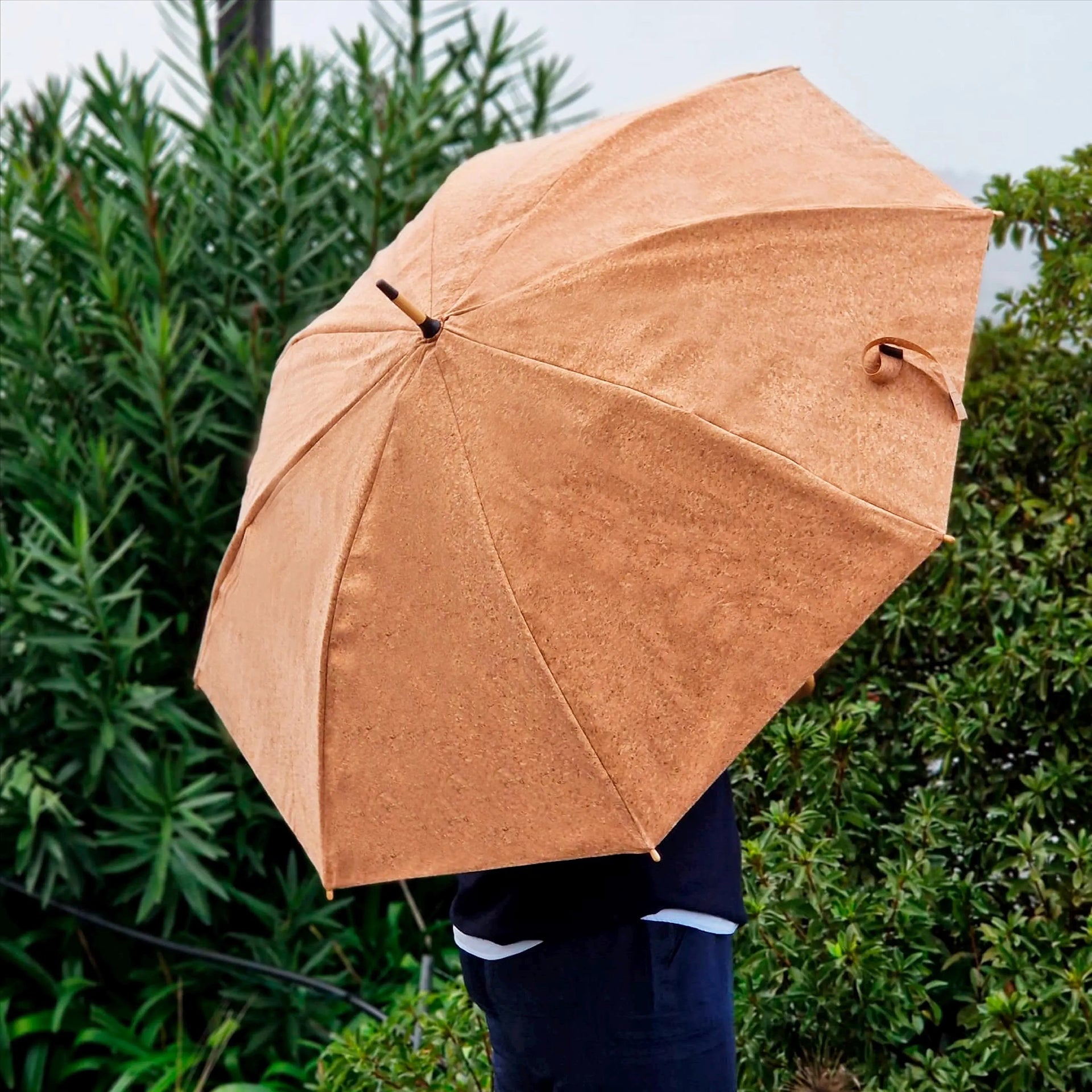 Cork umbrella with wooden handle