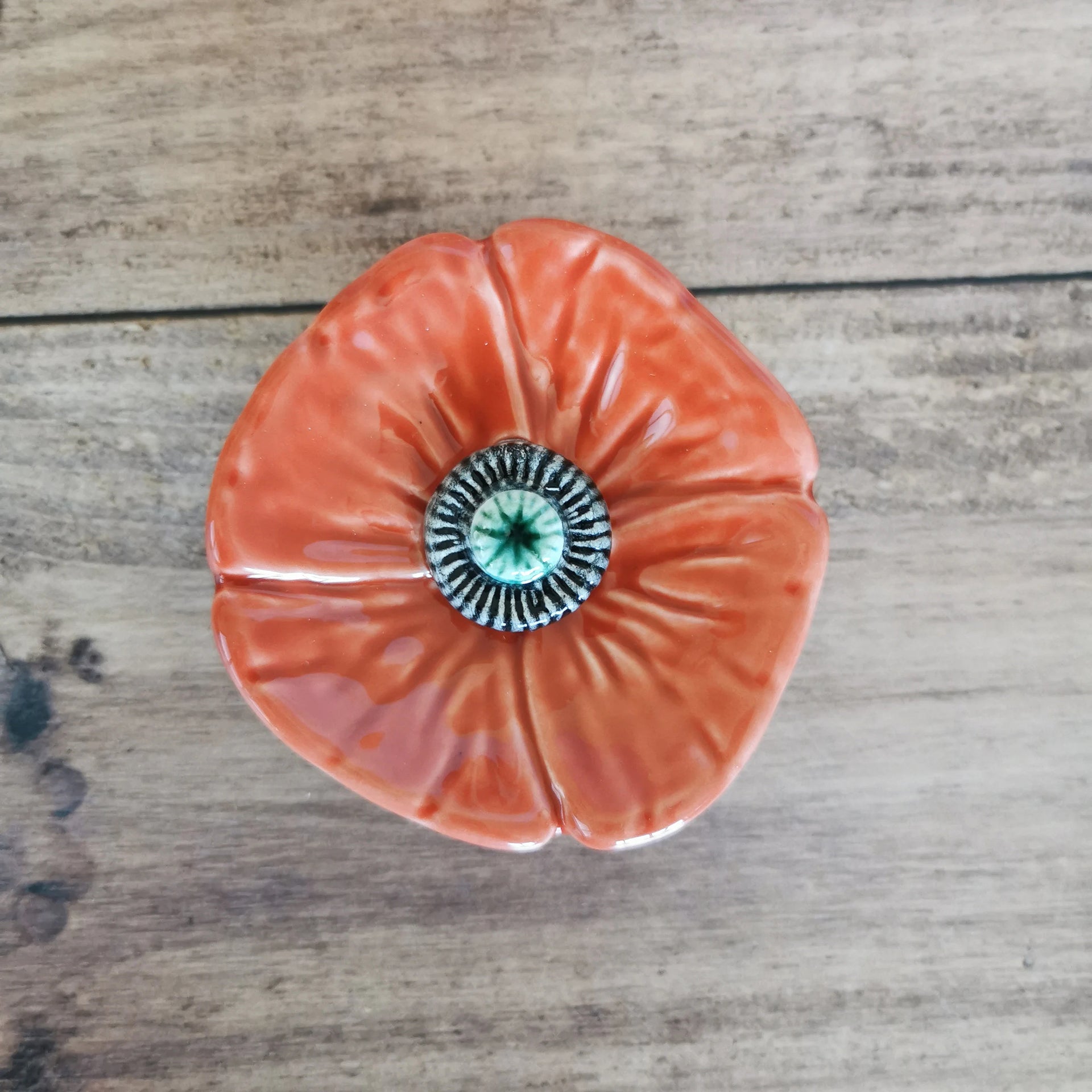 Red poppy ceramic flower
