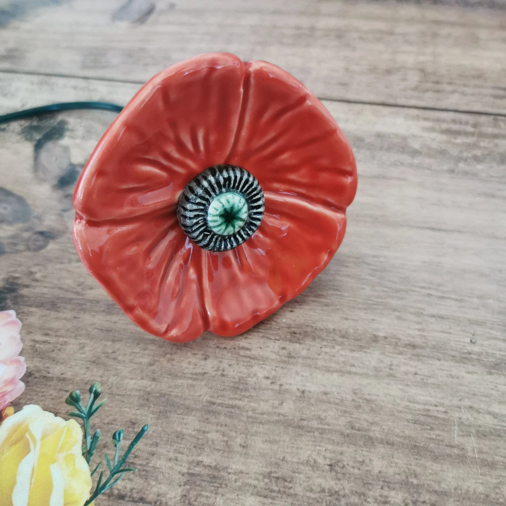 Red poppy ceramic flower