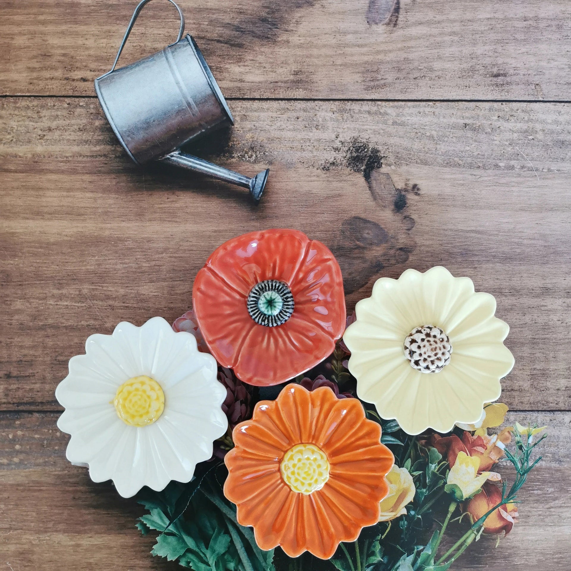 Red poppy ceramic flower