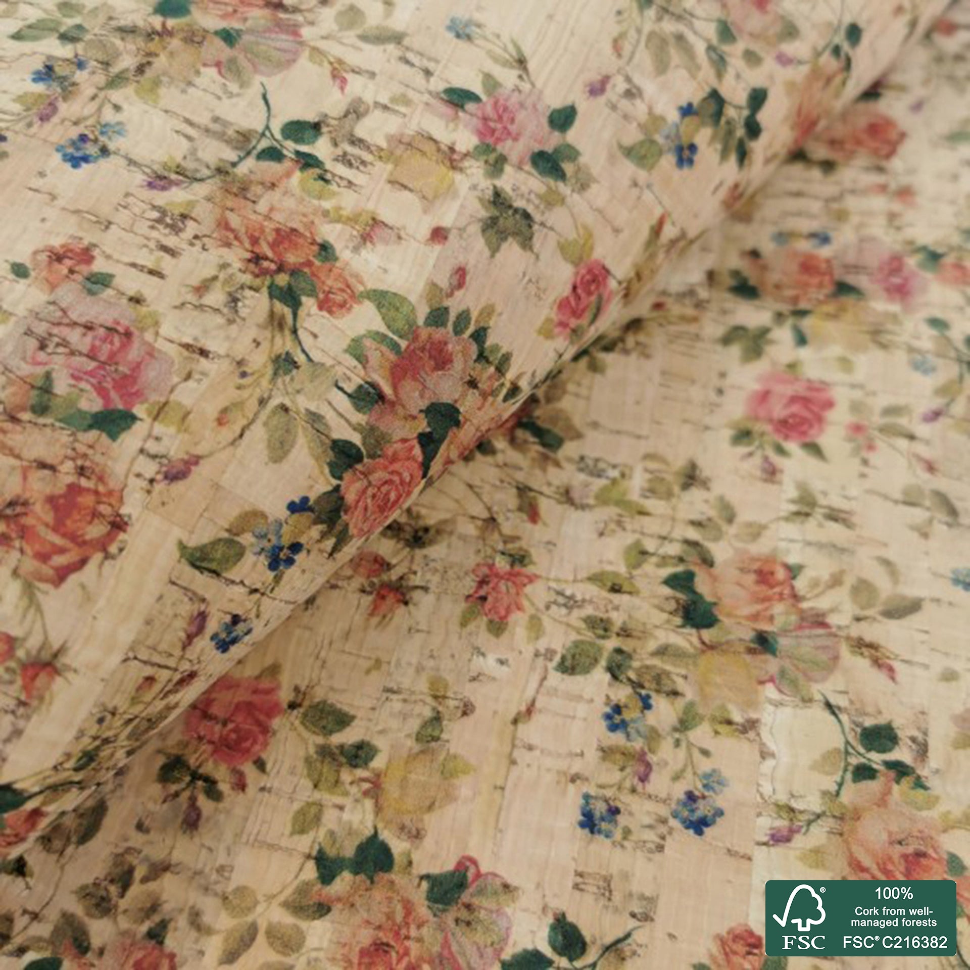 Flowers printed pattern on natural cork fabric (18)