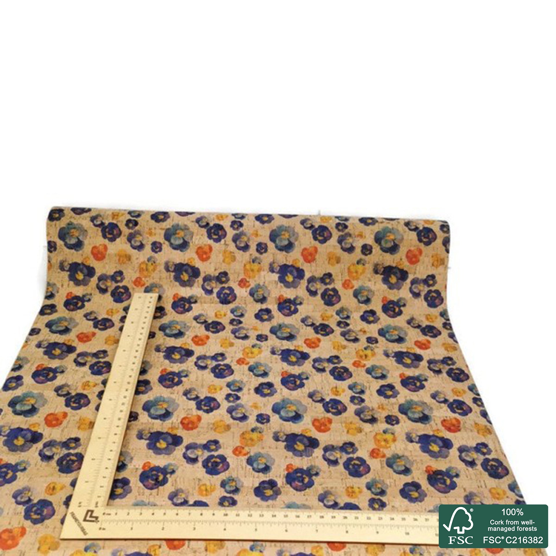 Flowers printed pattern on natural cork fabric (19)