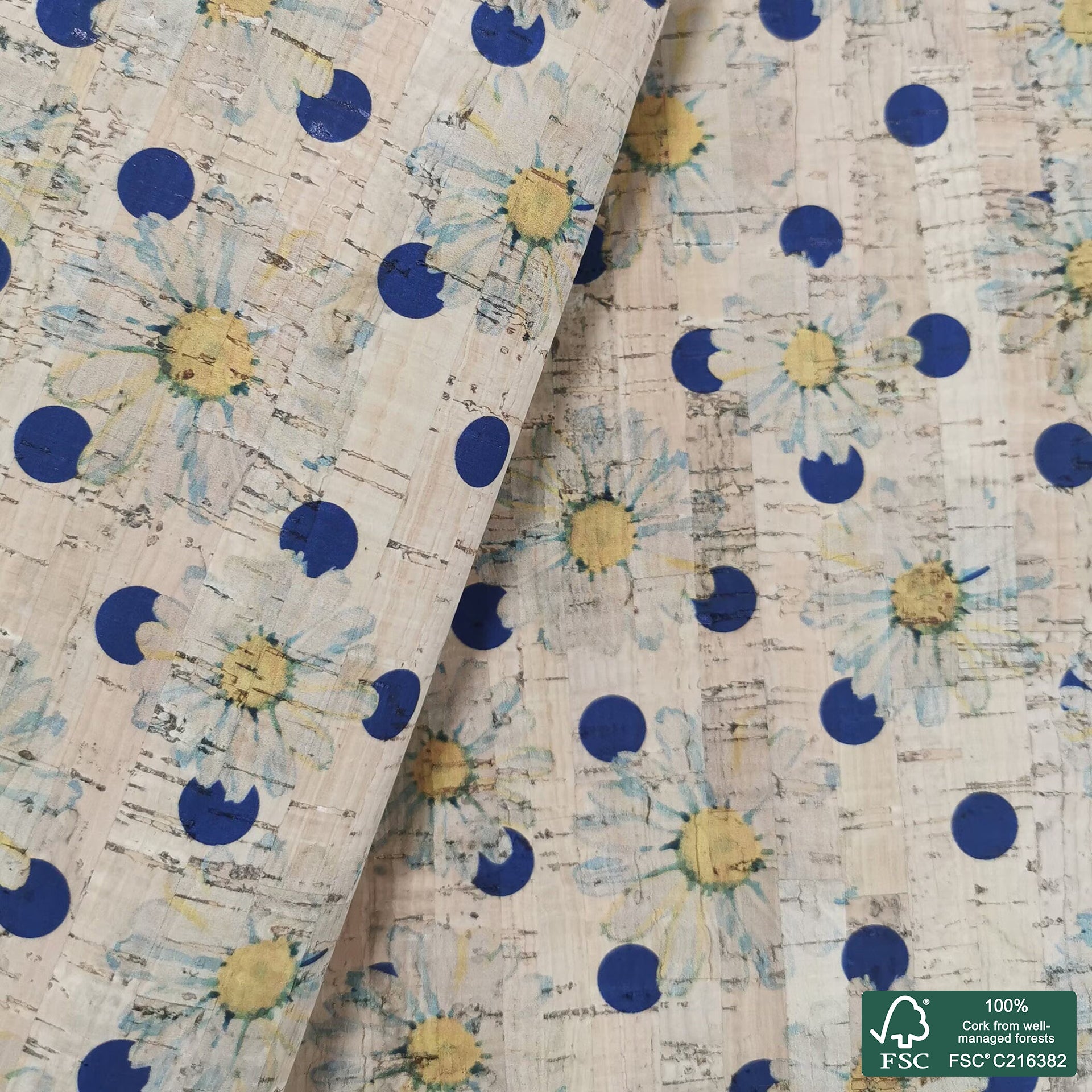 Flowers printed pattern on natural cork fabric (20)