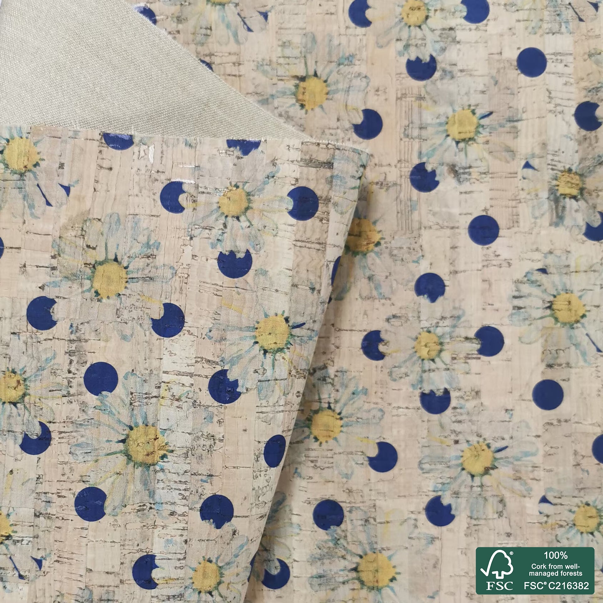 Flowers printed pattern on natural cork fabric (20)