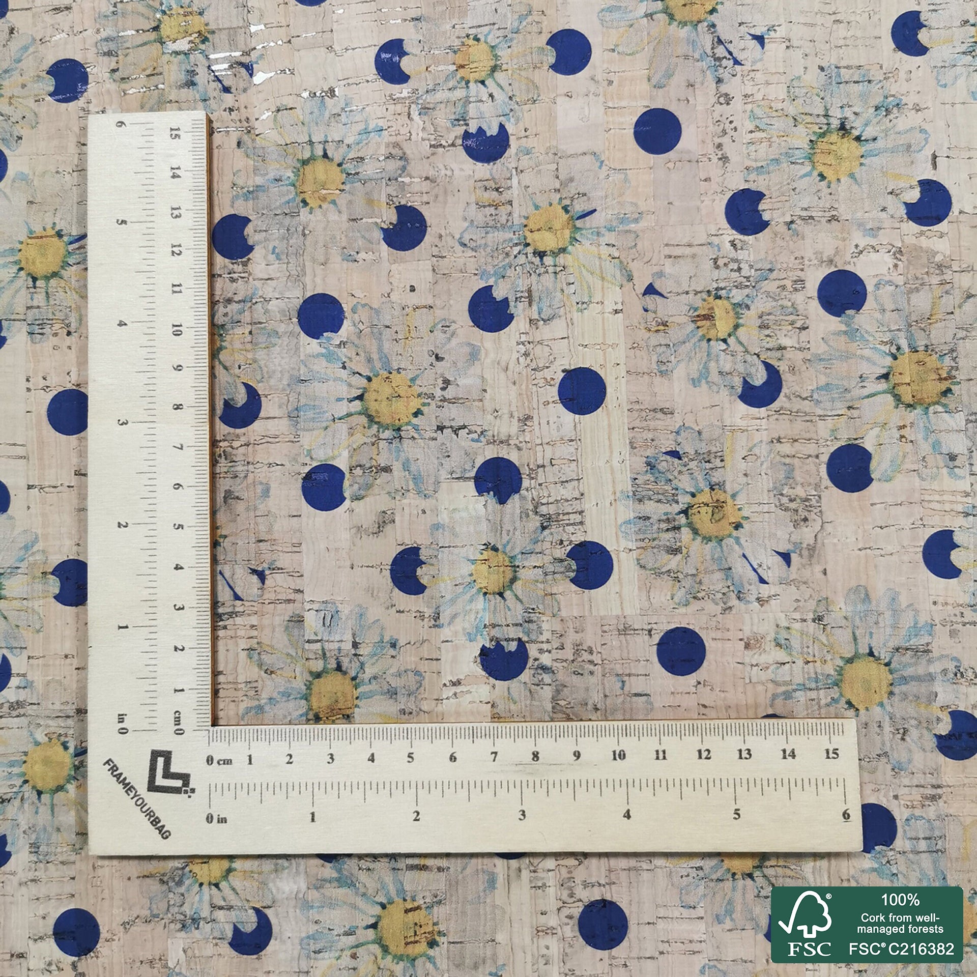 Flowers printed pattern on natural cork fabric (20)