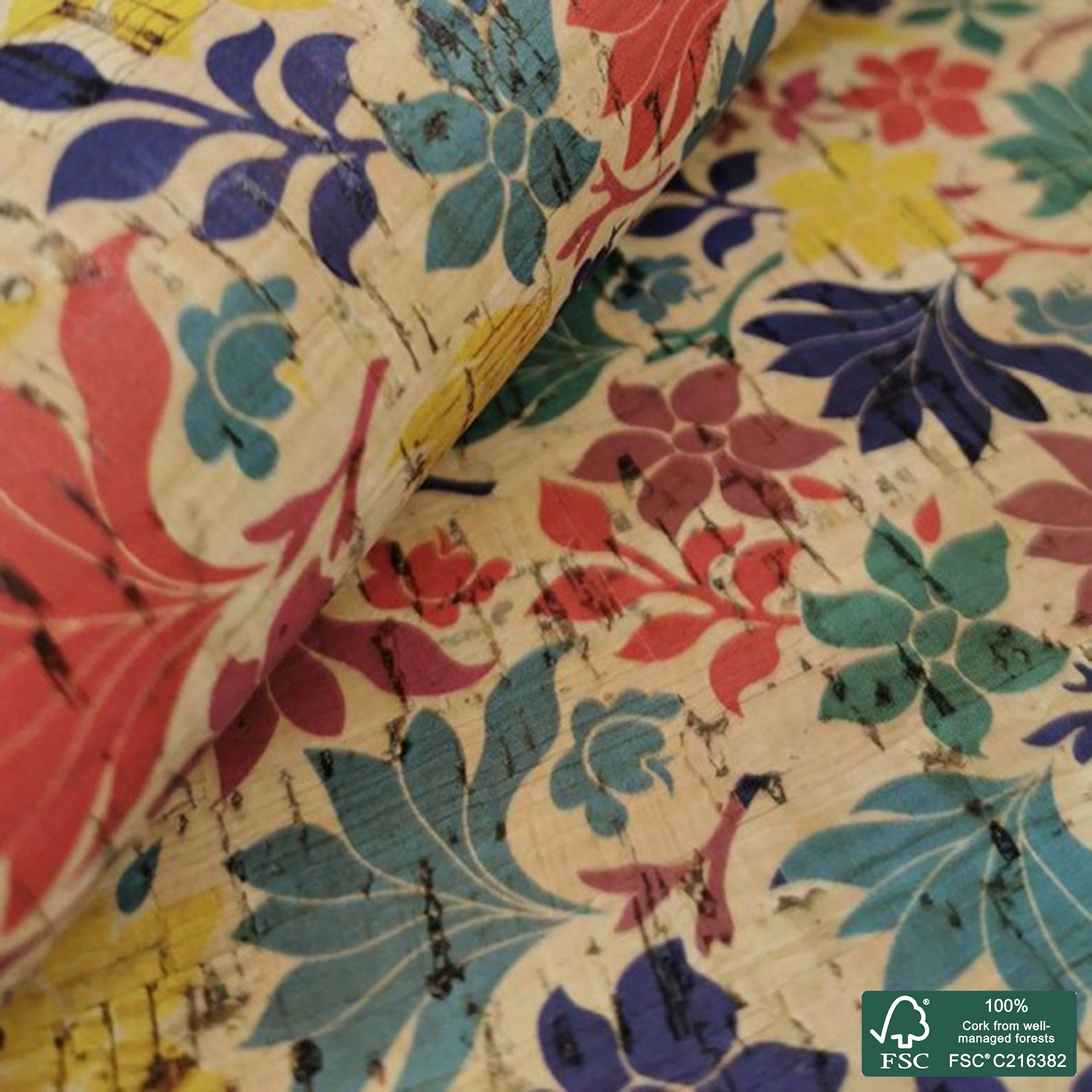 Flowers printed pattern on natural cork fabric (24)