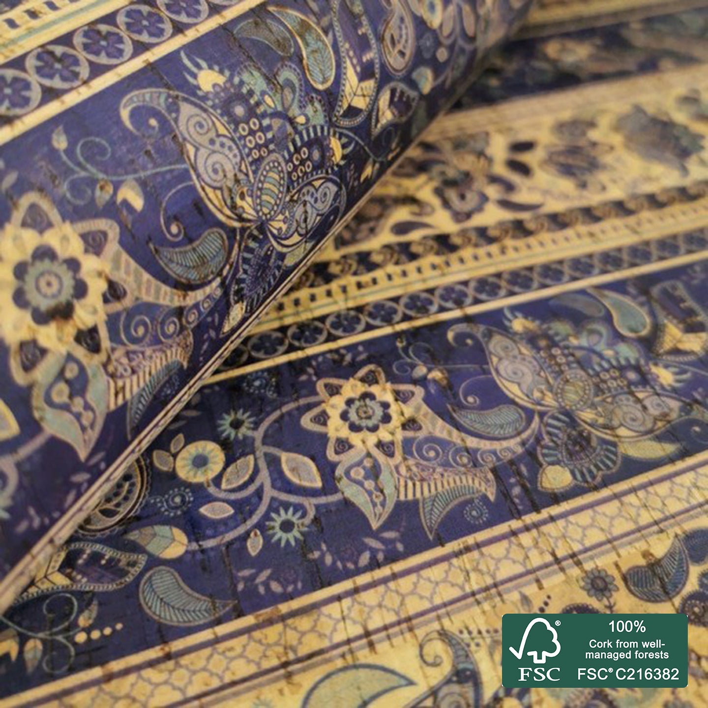 Flowers printed pattern on natural cork fabric (33)