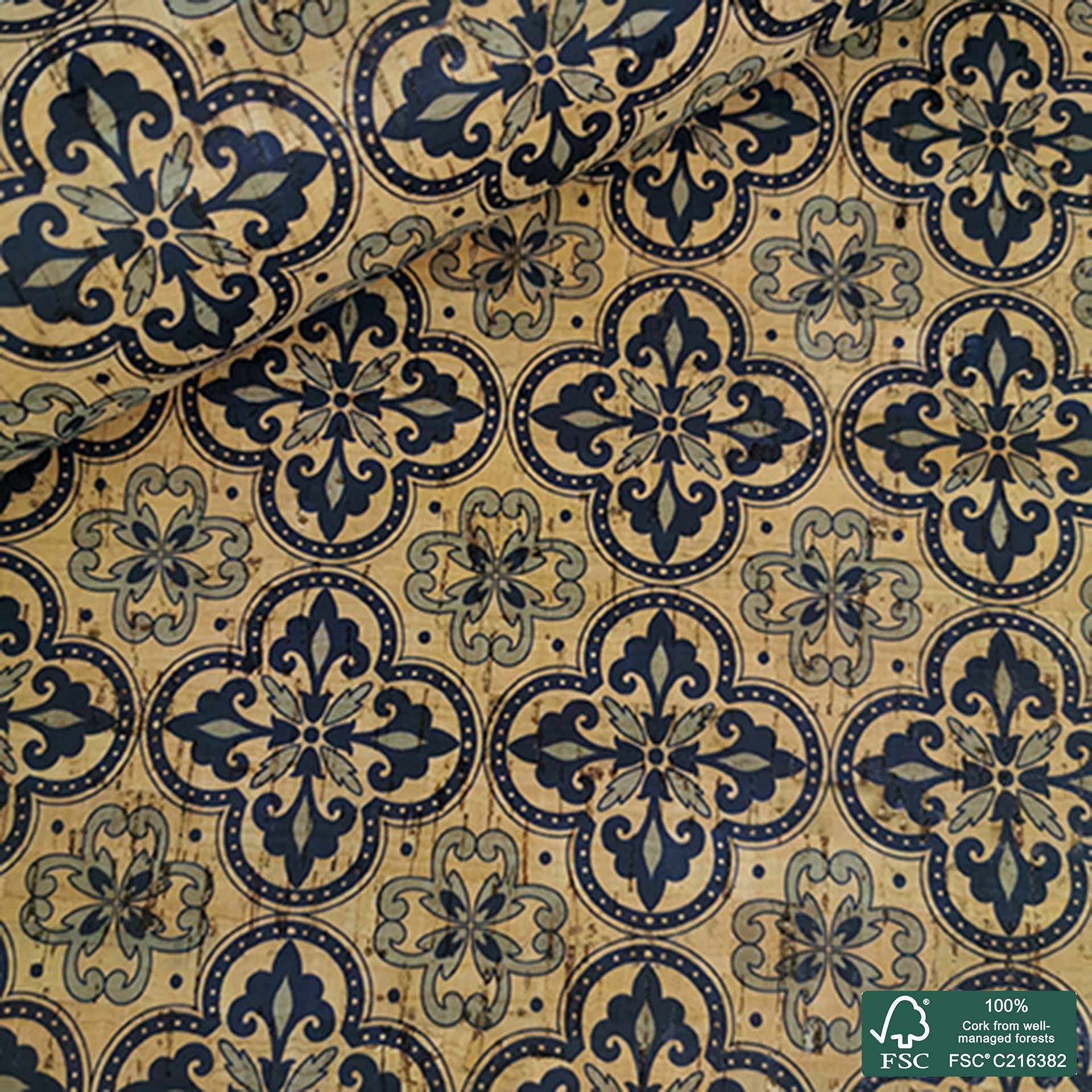 Tiles printed pattern on natural cork fabric (34)
