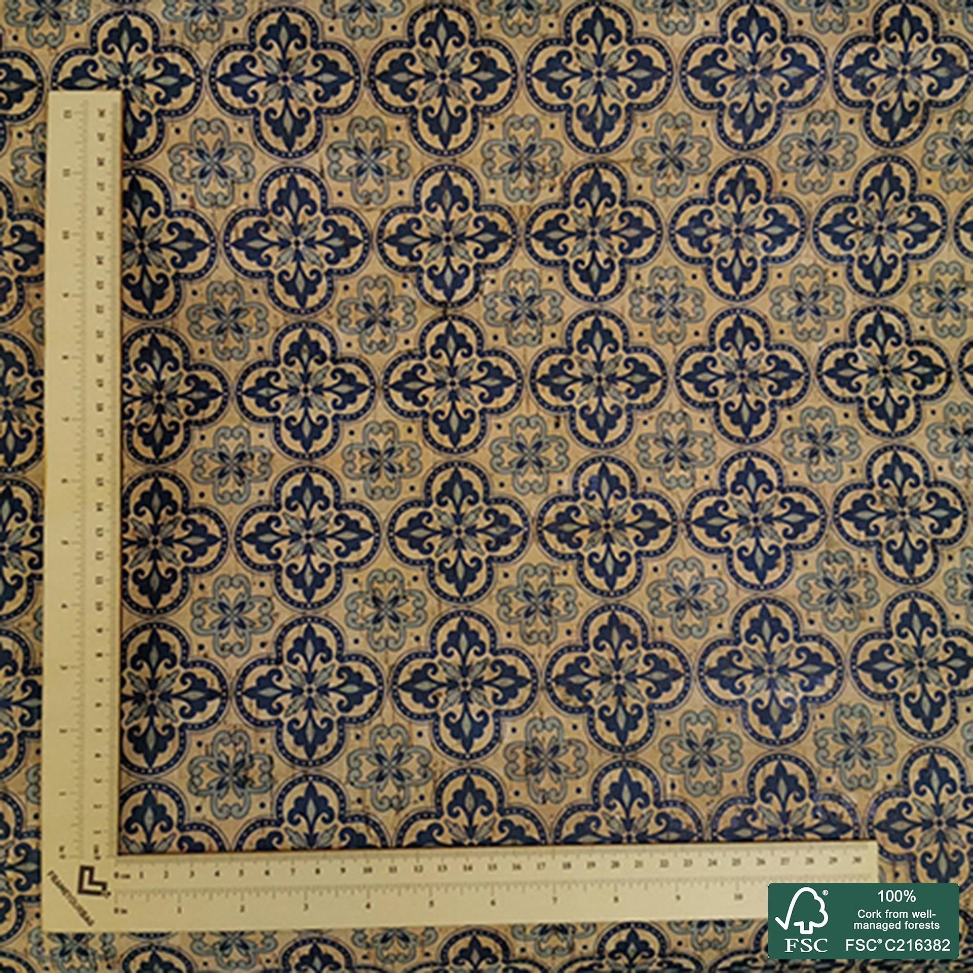 Tiles printed pattern on natural cork fabric (34)