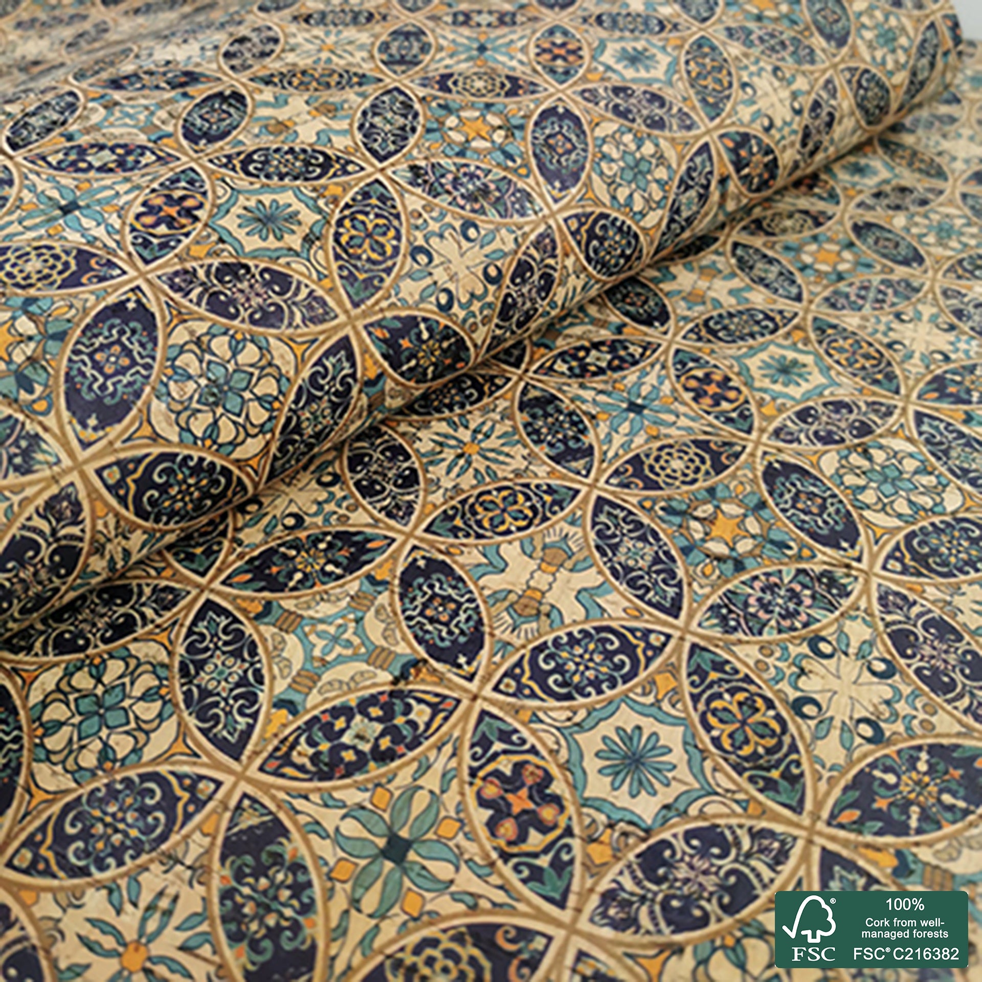 Tiles printed pattern on natural cork fabric (35)