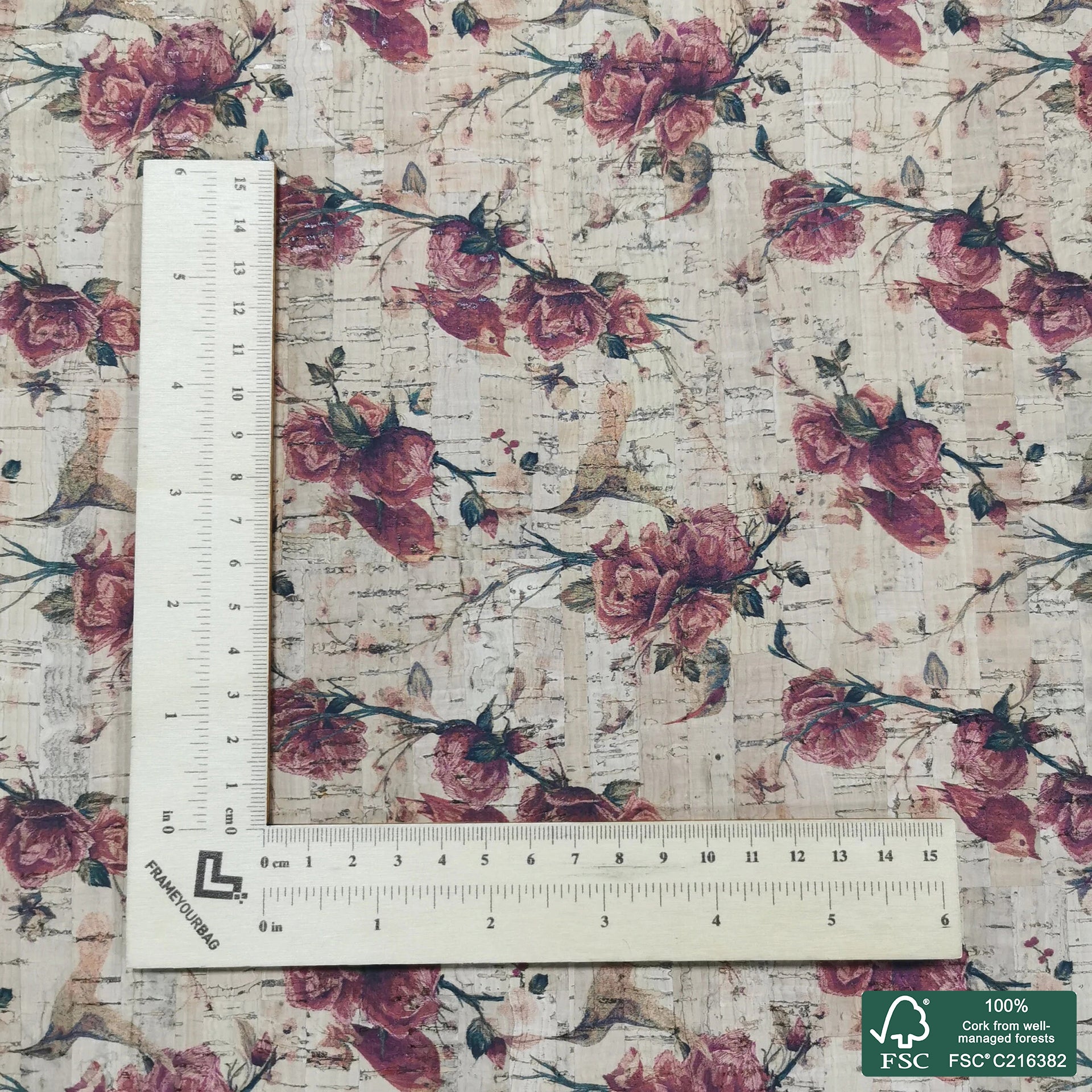 Flowers printed pattern on natural cork fabric (37)