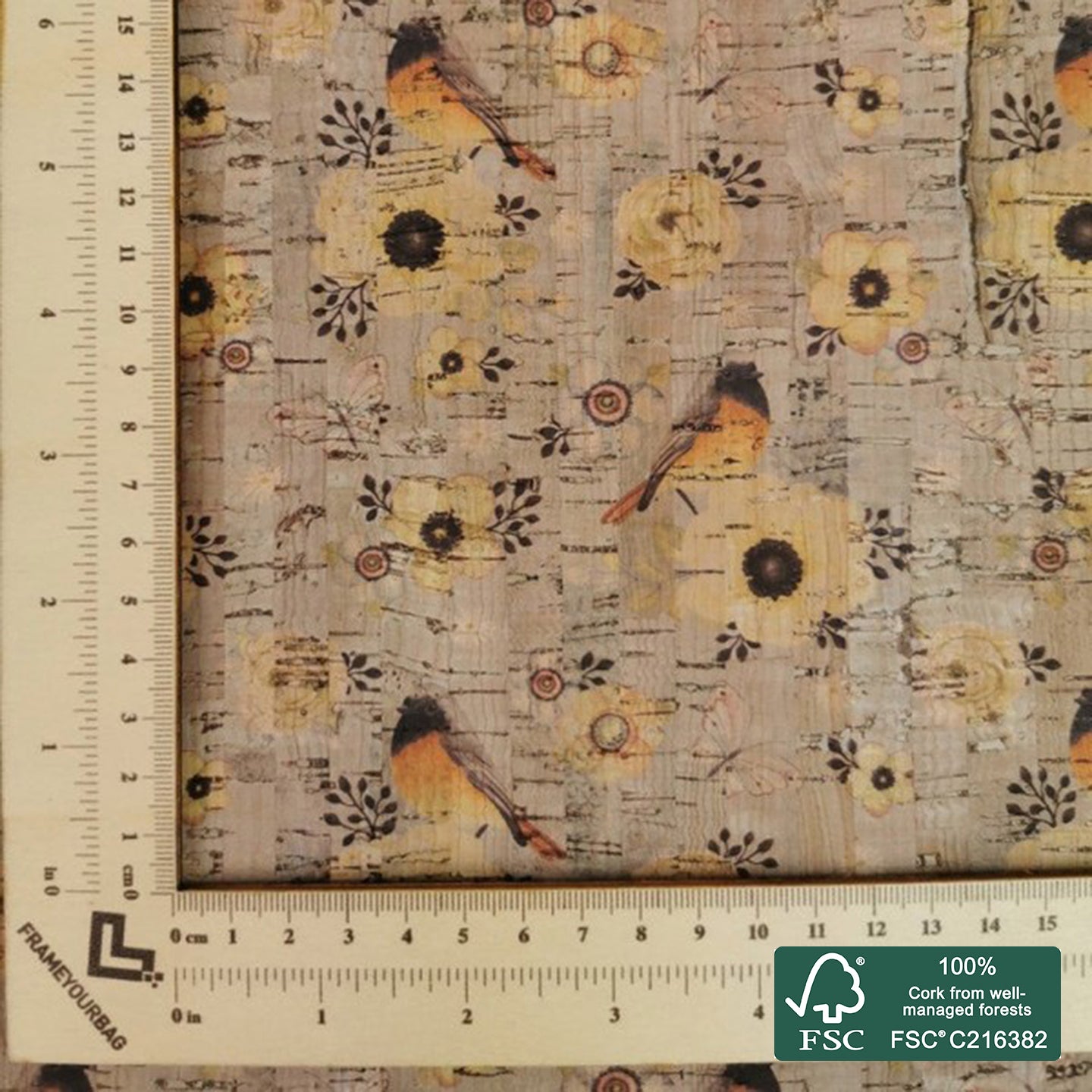 Birds printed pattern on natural cork fabric (39)
