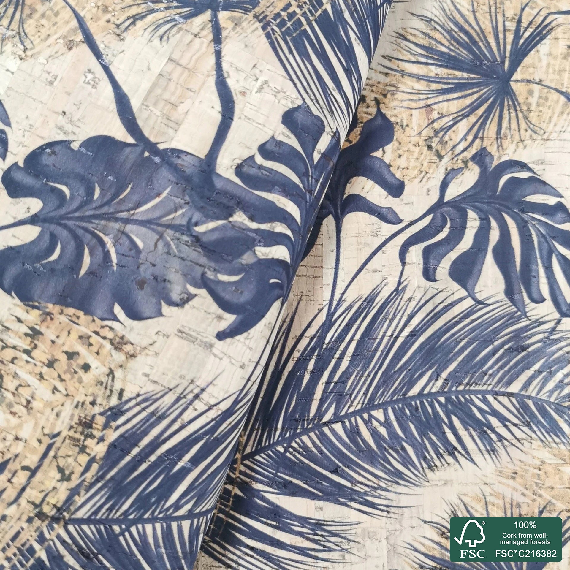 Leafs printed pattern on natural cork fabric (41)